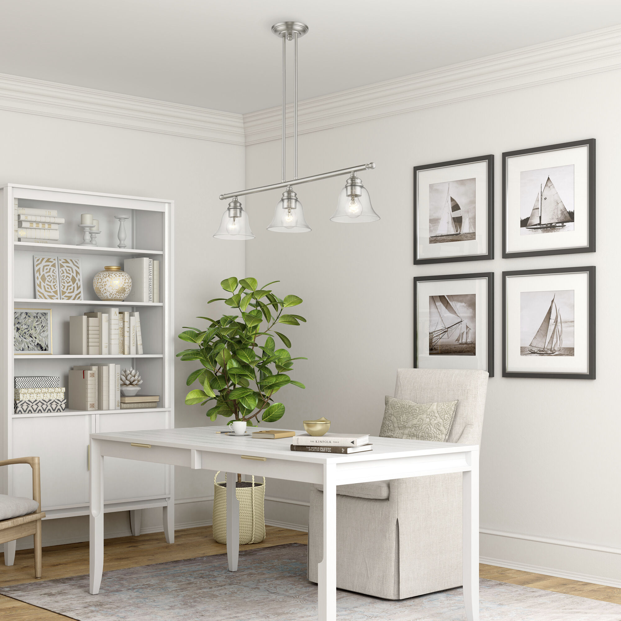 Moreland 3 Light 30 inch Brushed Nickel Linear Chandelier Ceiling Light