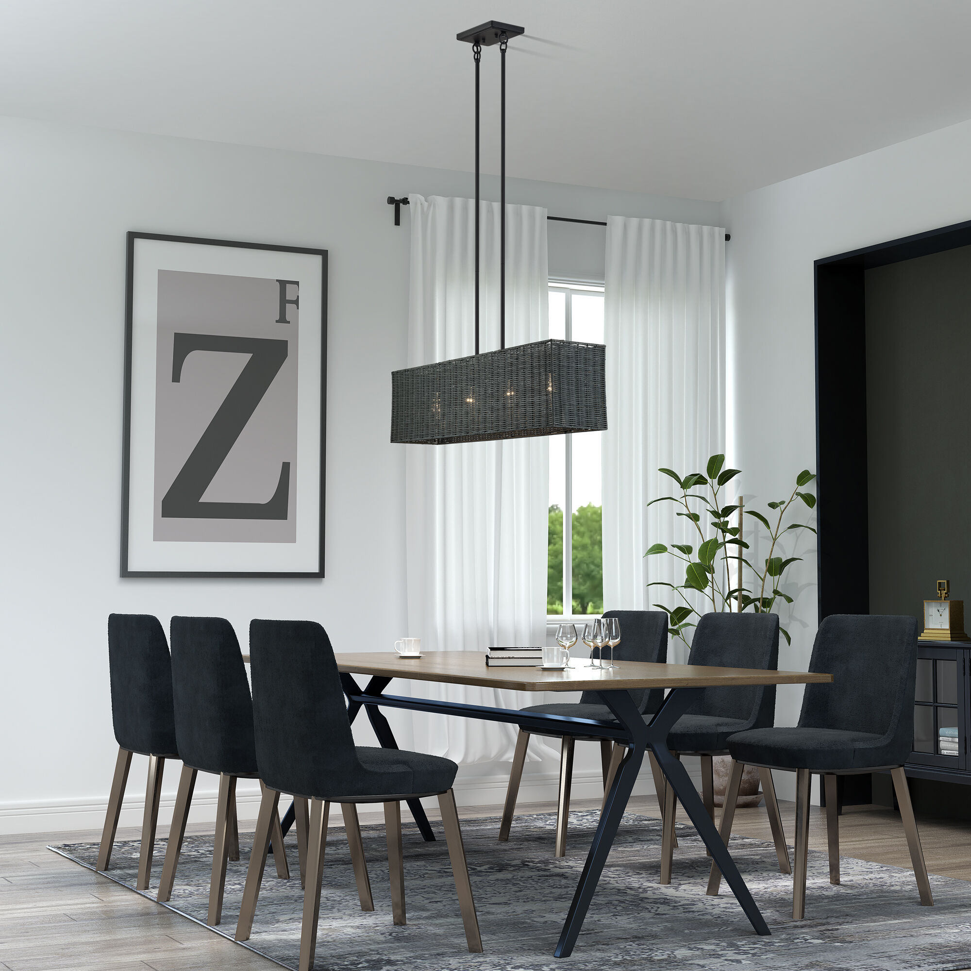 Weavington 4 Light 36 inch Black Linear Chandelier Ceiling Light, Large