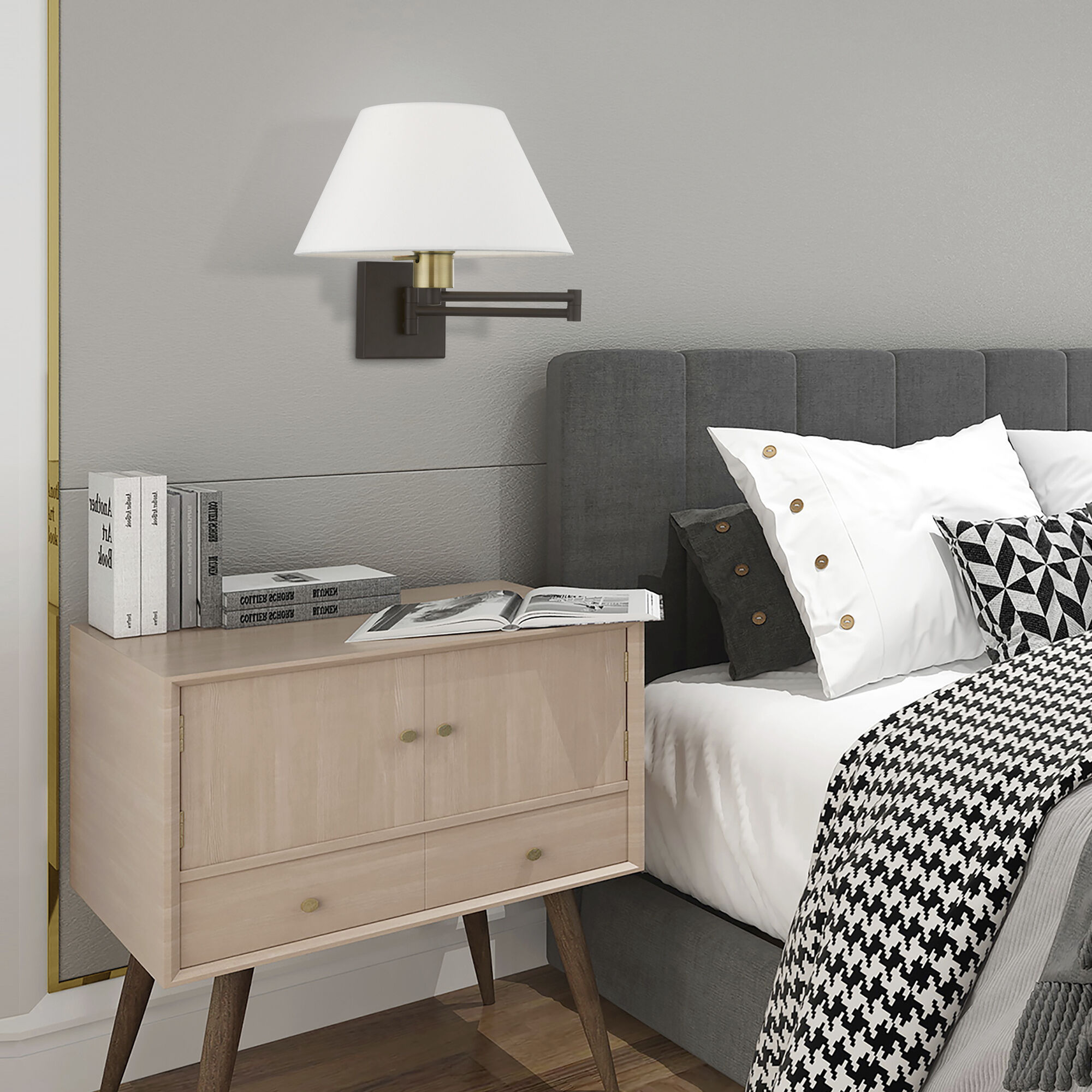 Allison 13 inch 100.00 watt Bronze with Antique Brass Accent Swing Arm Wall Lamp Wall Light