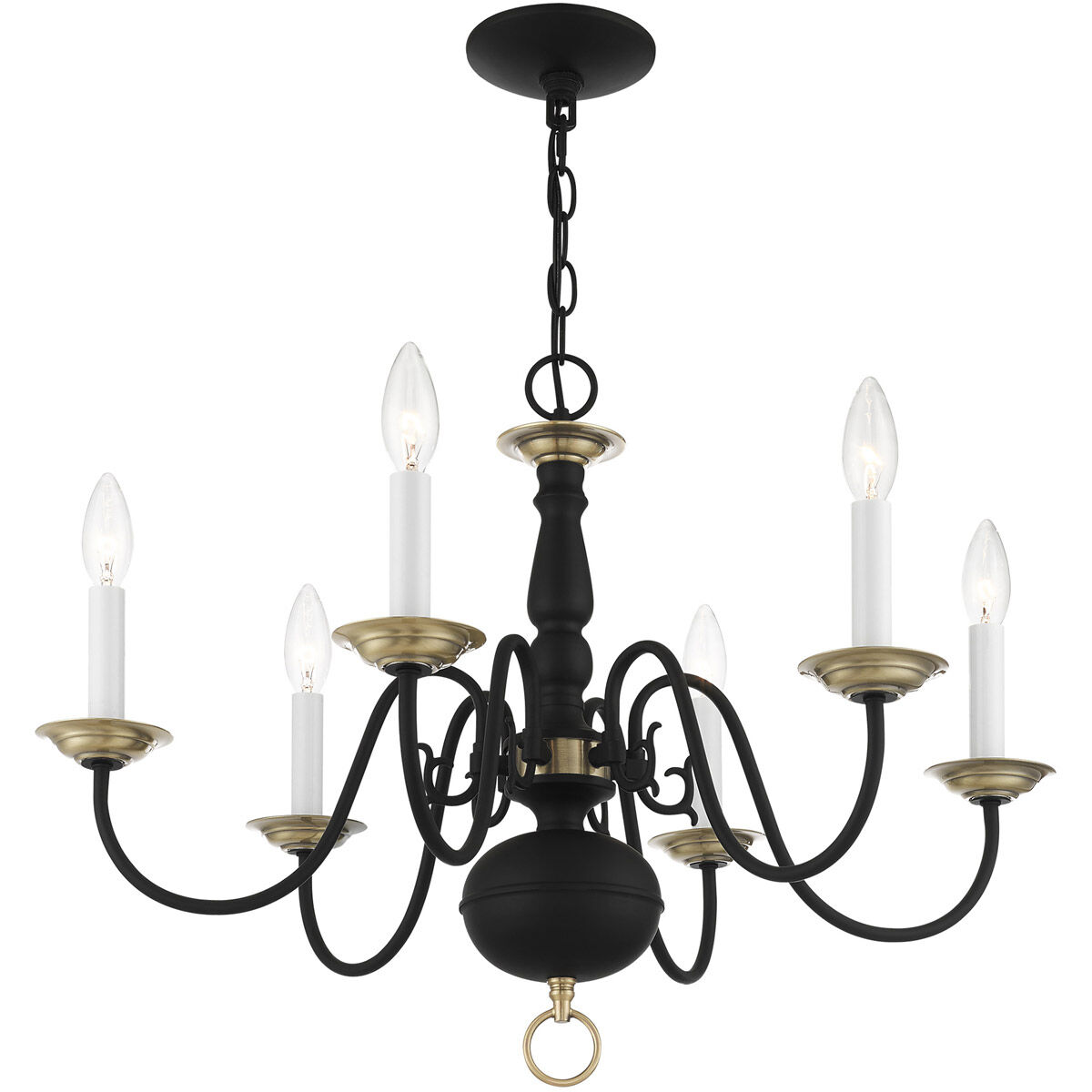 Williamsburg 6 Light 24 inch Black with Antique Brass Accents Chandelier Ceiling Light