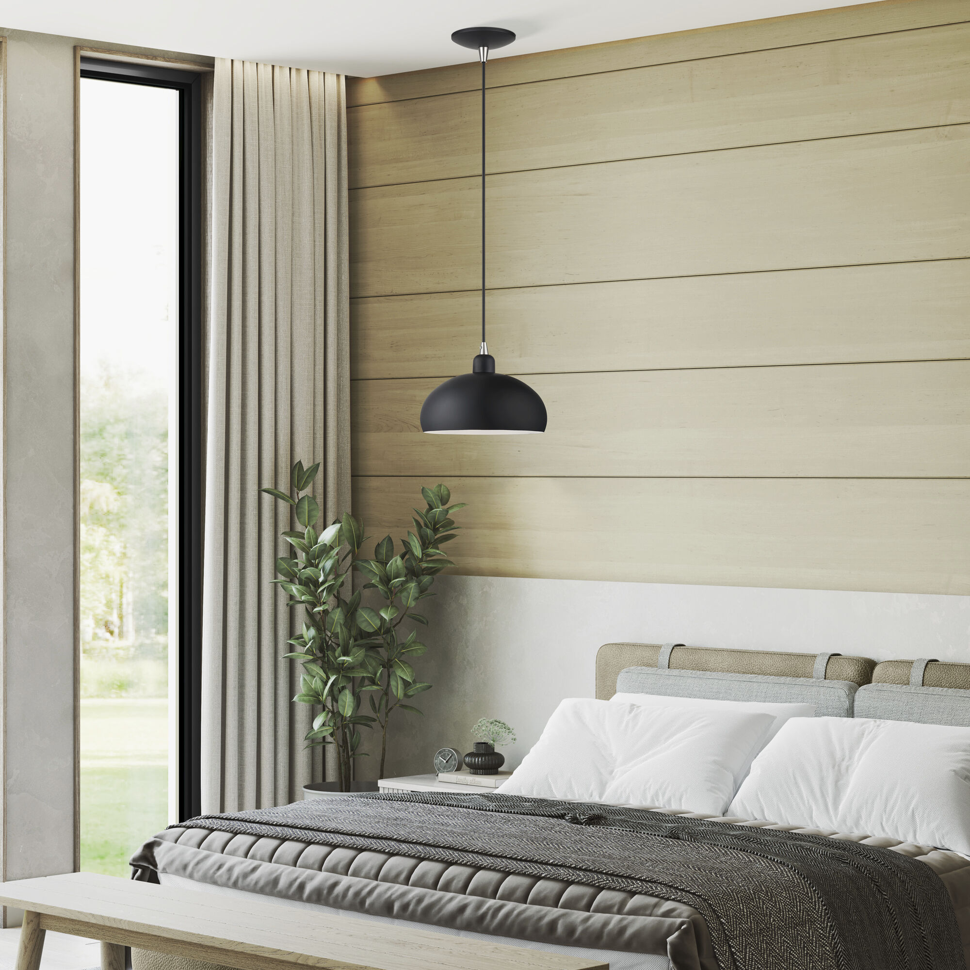 Domma 1 Light 10 inch Black with Brushed Nickel Accents Pendant Ceiling Light