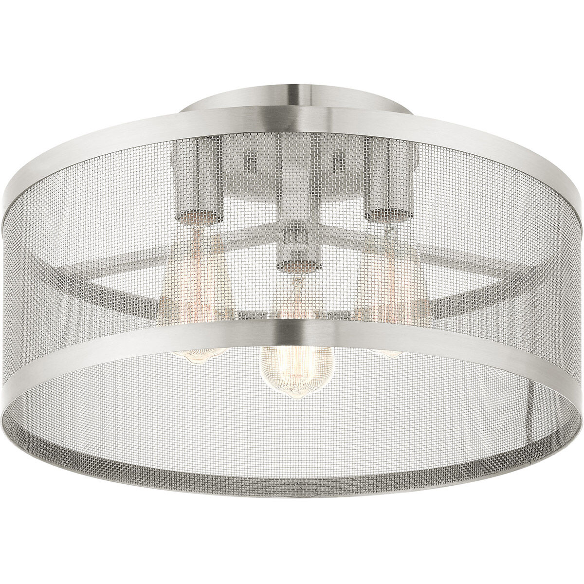 Industro 3 Light 18 inch Brushed Nickel Semi Flush Ceiling Light