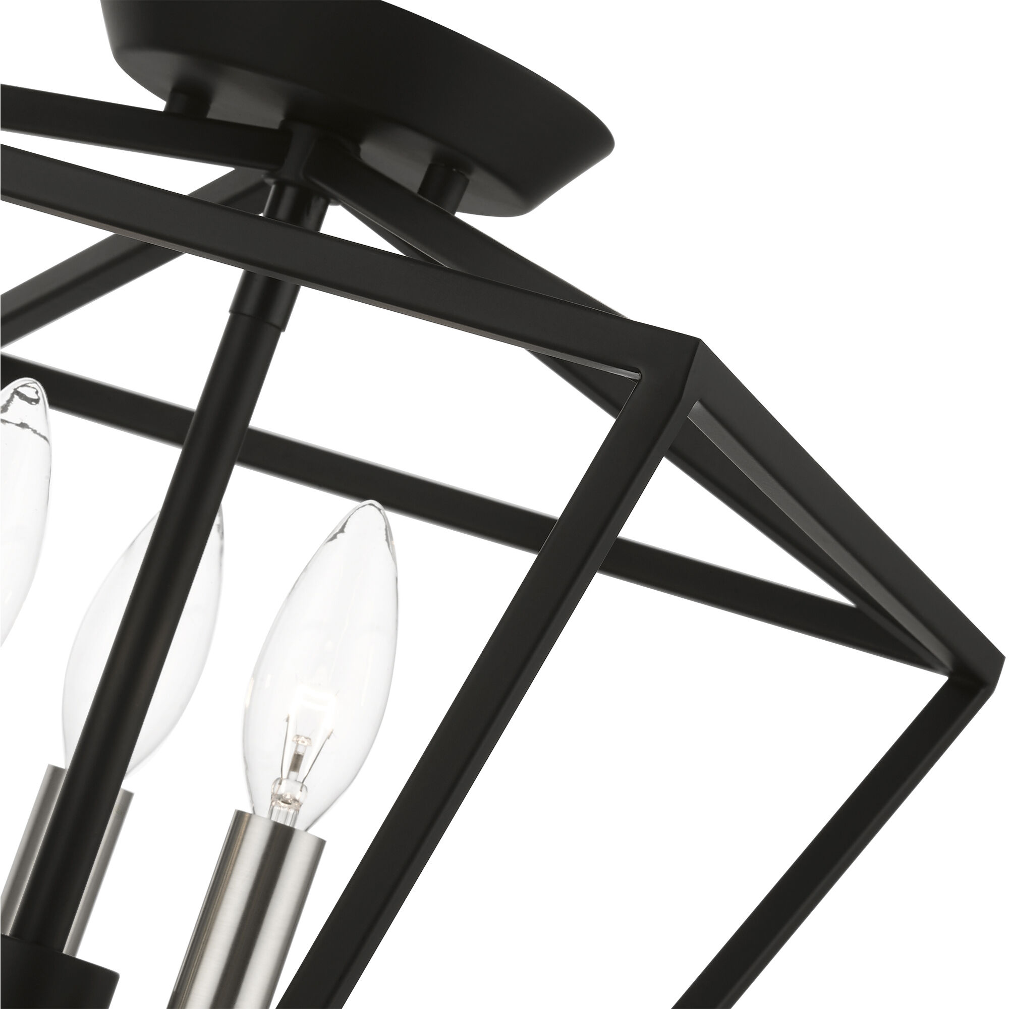 Devone 3 Light 13 inch Black with Brushed Nickel Accents Semi-Flush Ceiling Light, Square