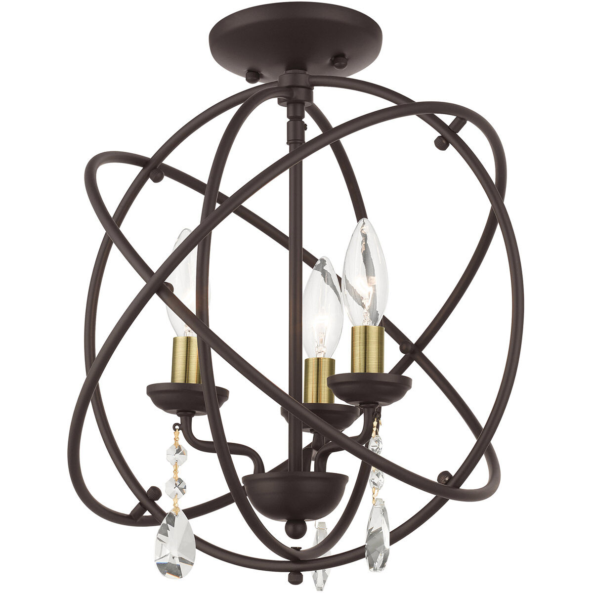 Aria 3 Light 15.5 inch Bronze Convertible Chandelier / Semi Flush Ceiling Light