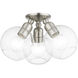 Downtown 3 Light 16 inch Brushed Nickel Semi-Flush Ceiling Light, Sphere