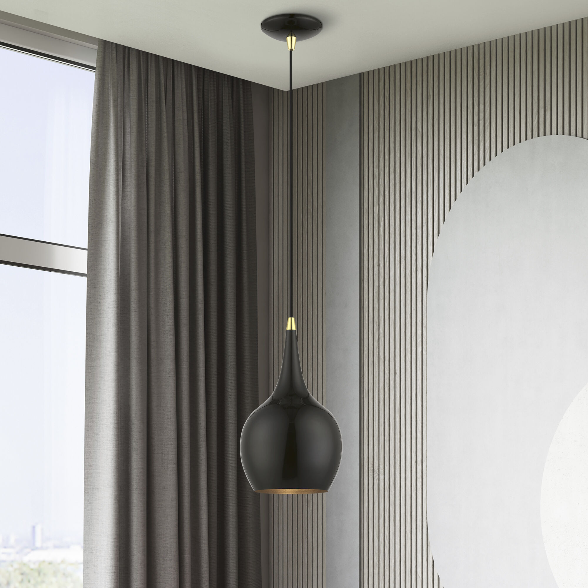 Andes 1 Light 8 inch Shiny Black with Polished Brass Accents Mini Pendant Ceiling Light