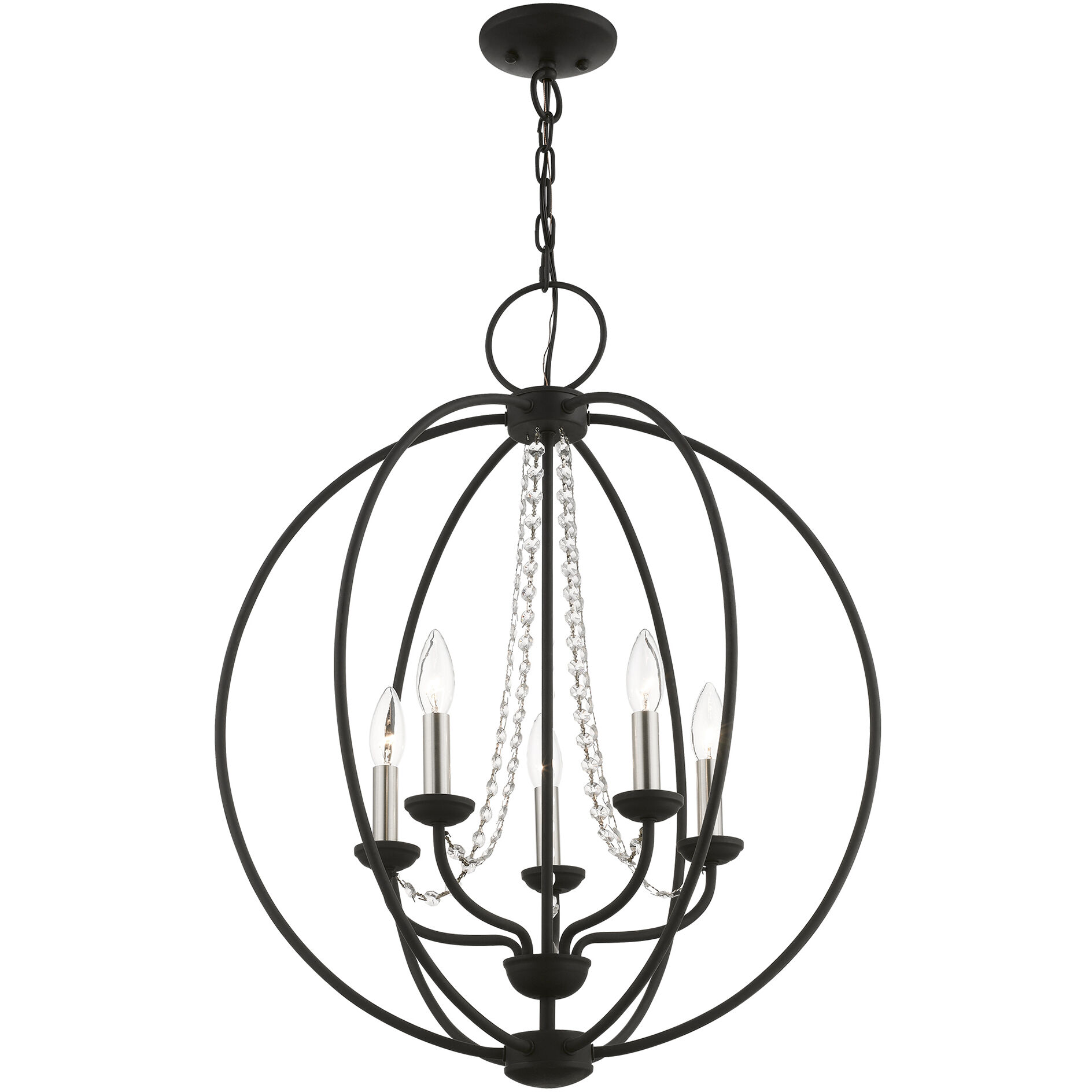 Arabella 5 Light 22 inch Black with Brushed Nickel Finish Candles Chandelier Ceiling Light, Globe