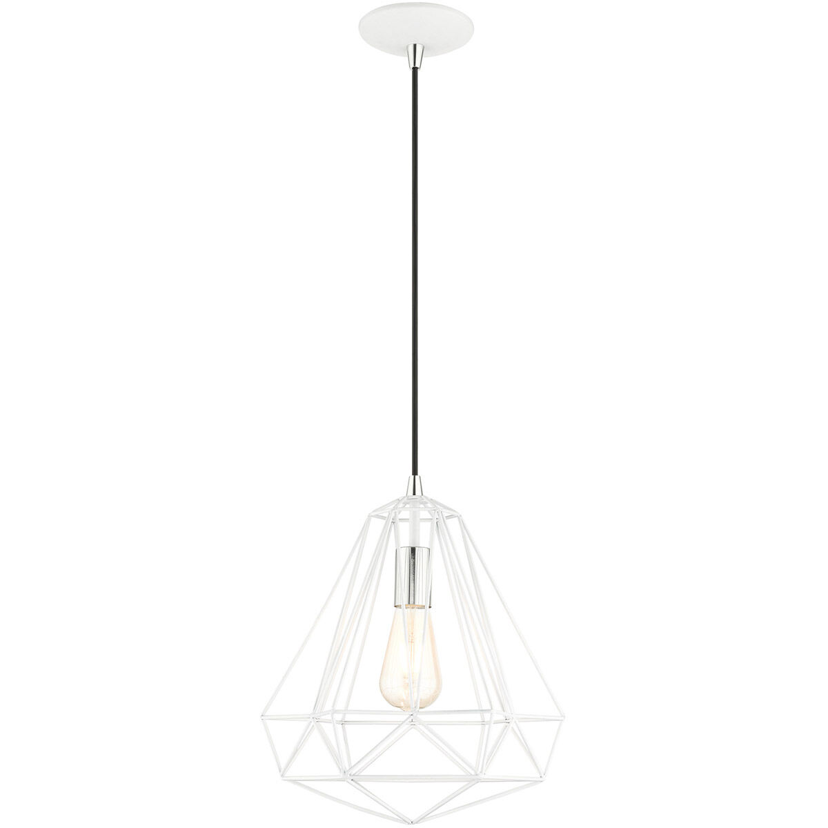 Geometric 1 Light 12 inch Shiny White Pendant Ceiling Light