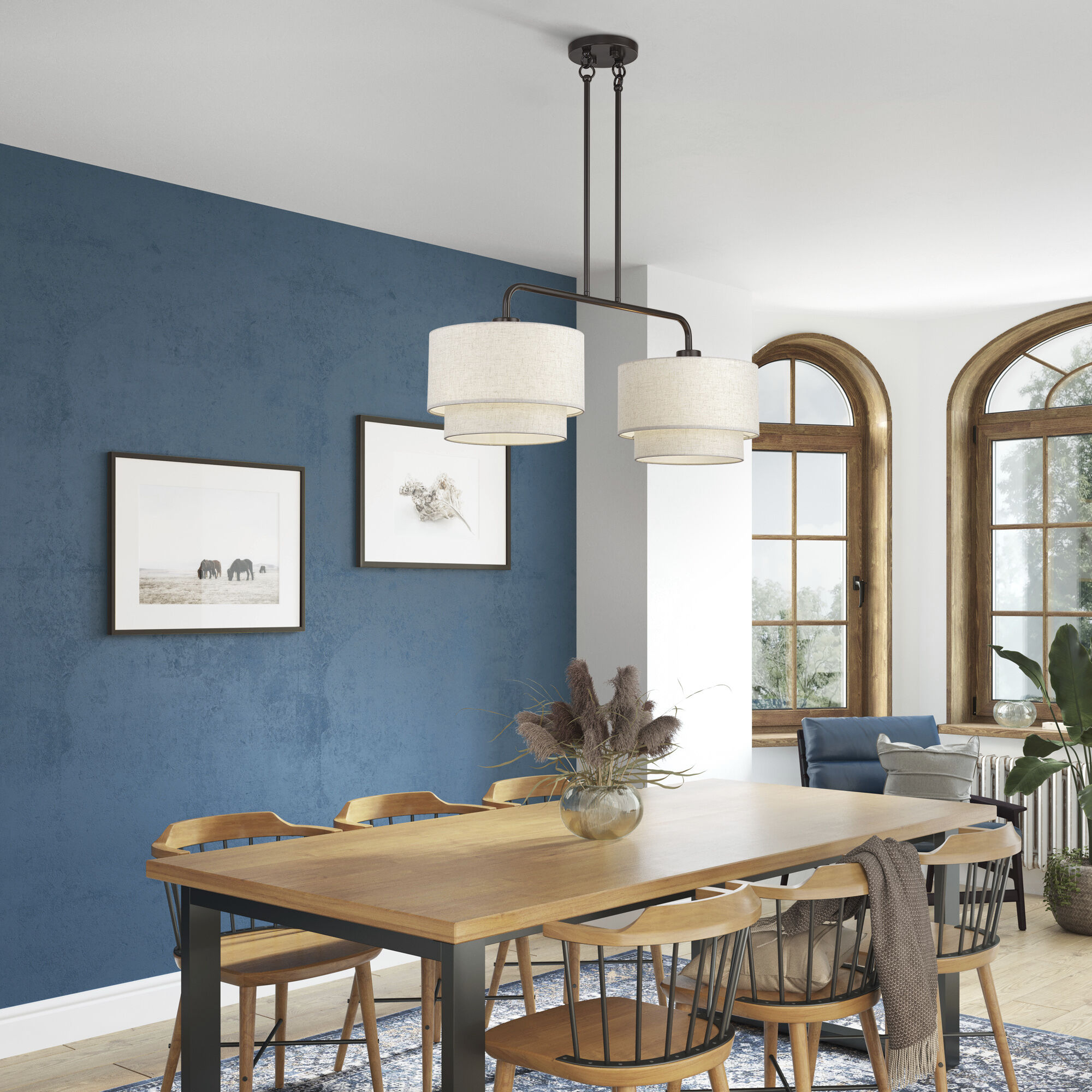 Manorwood 2 Light 34 inch English Bronze Linear Chandelier Ceiling Light, Large