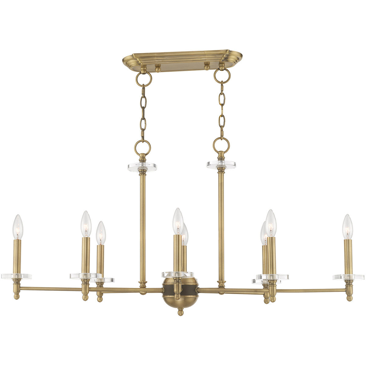 Bennington 8 Light 40 inch Antique Brass Linear Chandelier Ceiling Light