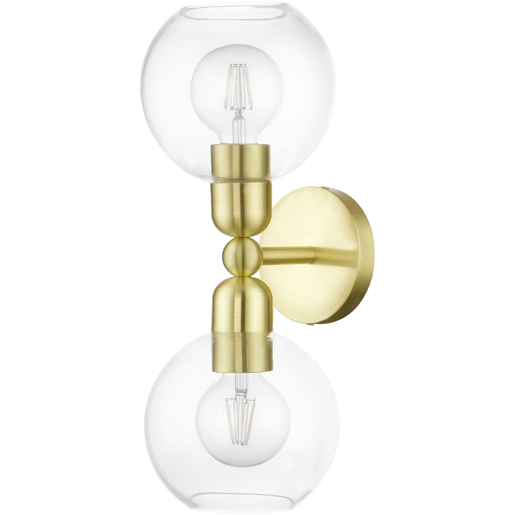 Downtown 2 Light 7 inch Satin Brass Vanity Sconce Wall Light, Sphere