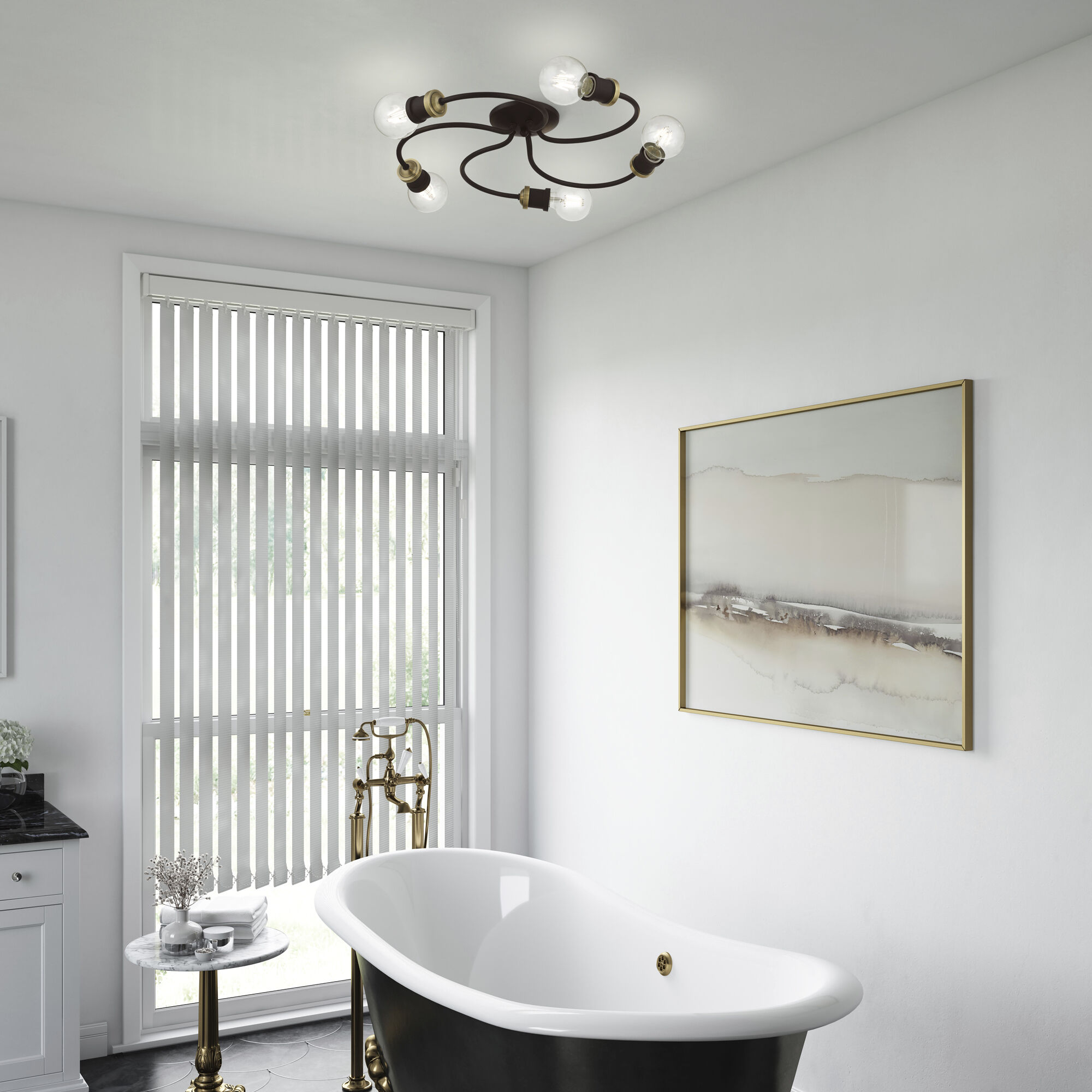 Bromley 5 Light 20 inch Bronze with Antique Brass Accents Flush Mount Ceiling Light, Large