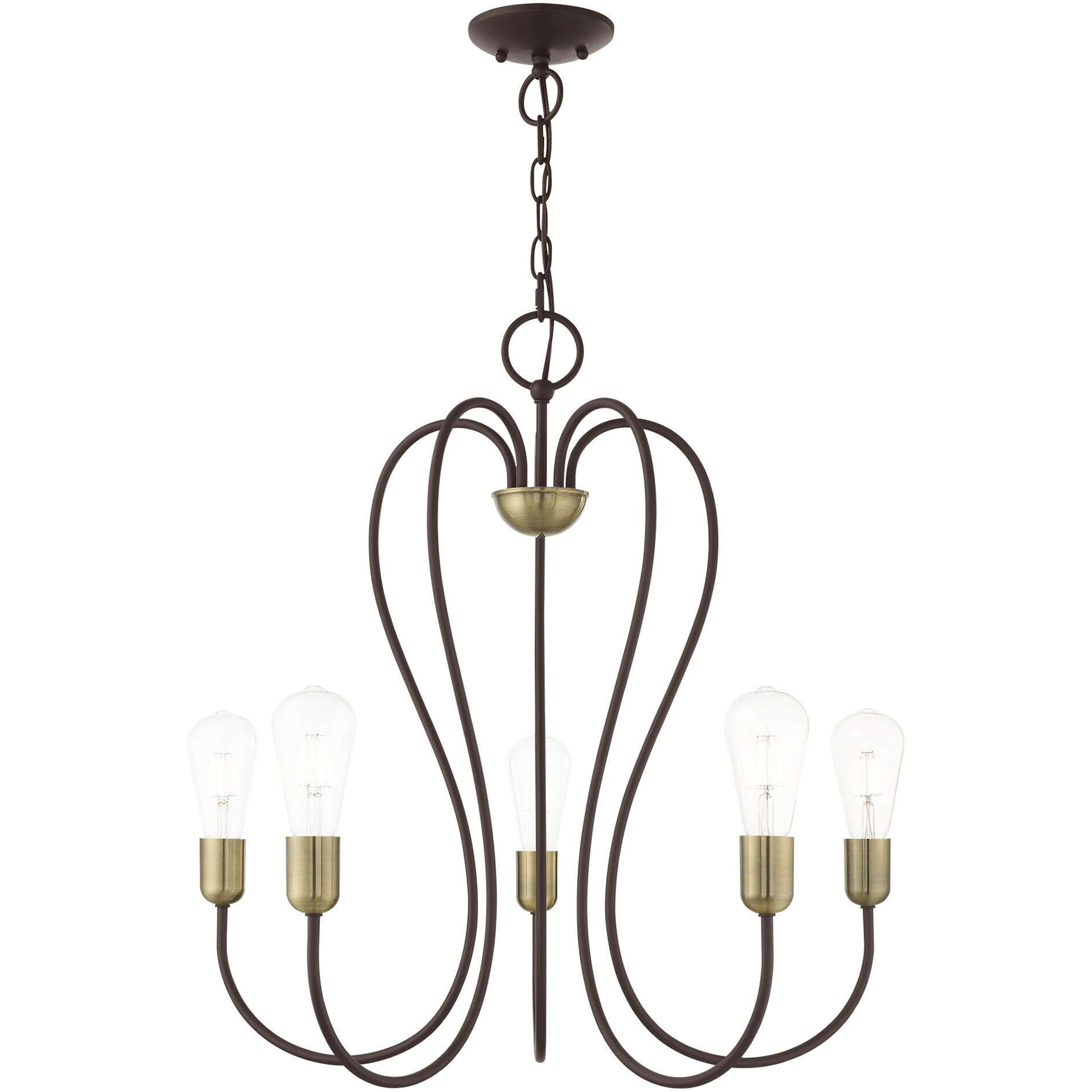 Lucerne 5 Light 24 inch Bronze with Antique Brass Accents Chandelier Ceiling Light