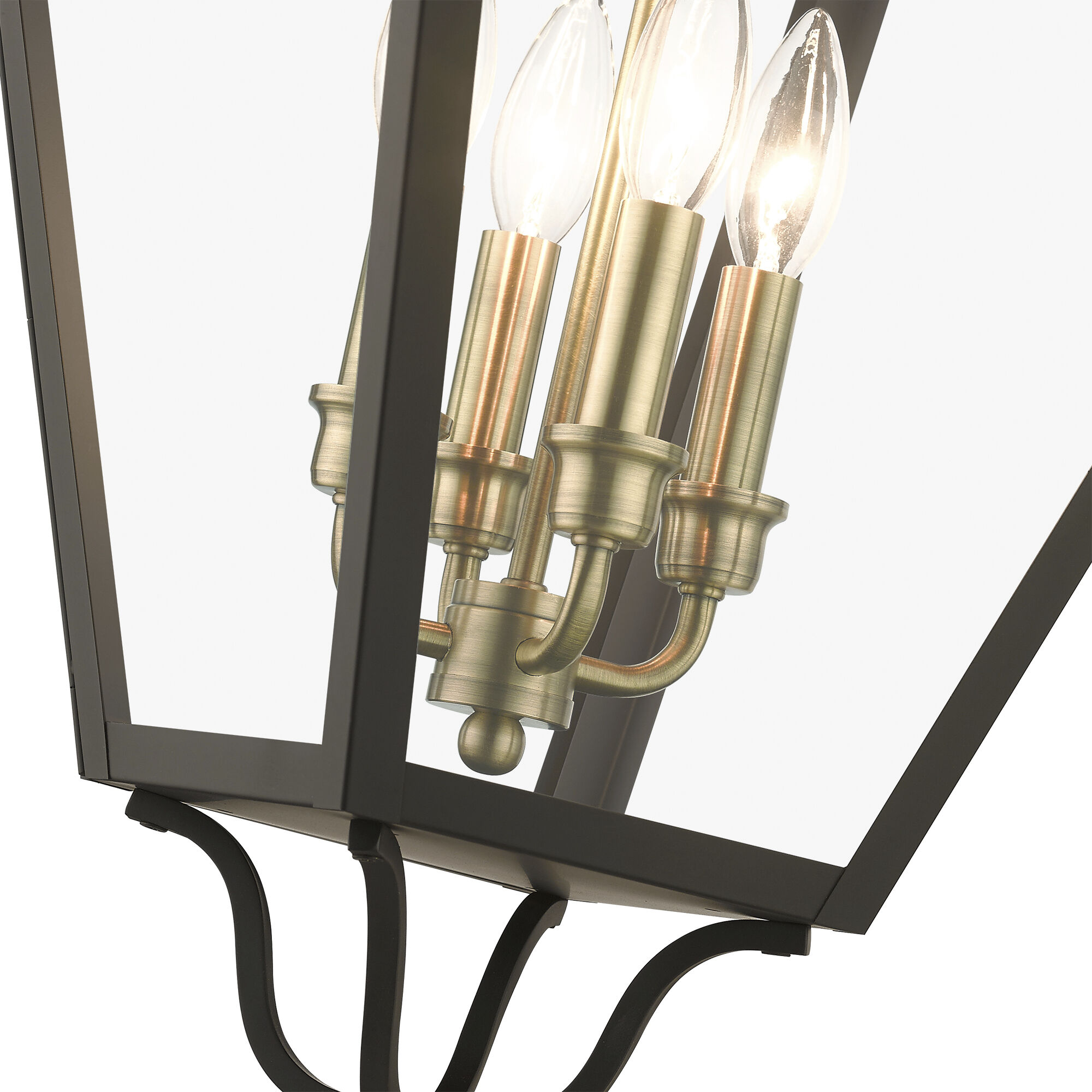 Adams 4 Light 14.25 inch Bronze with Antique Brass Finish Cluster Outdoor Extra Large Pendant Lantern Ceiling Light in Bronze with Antique Brass Accent