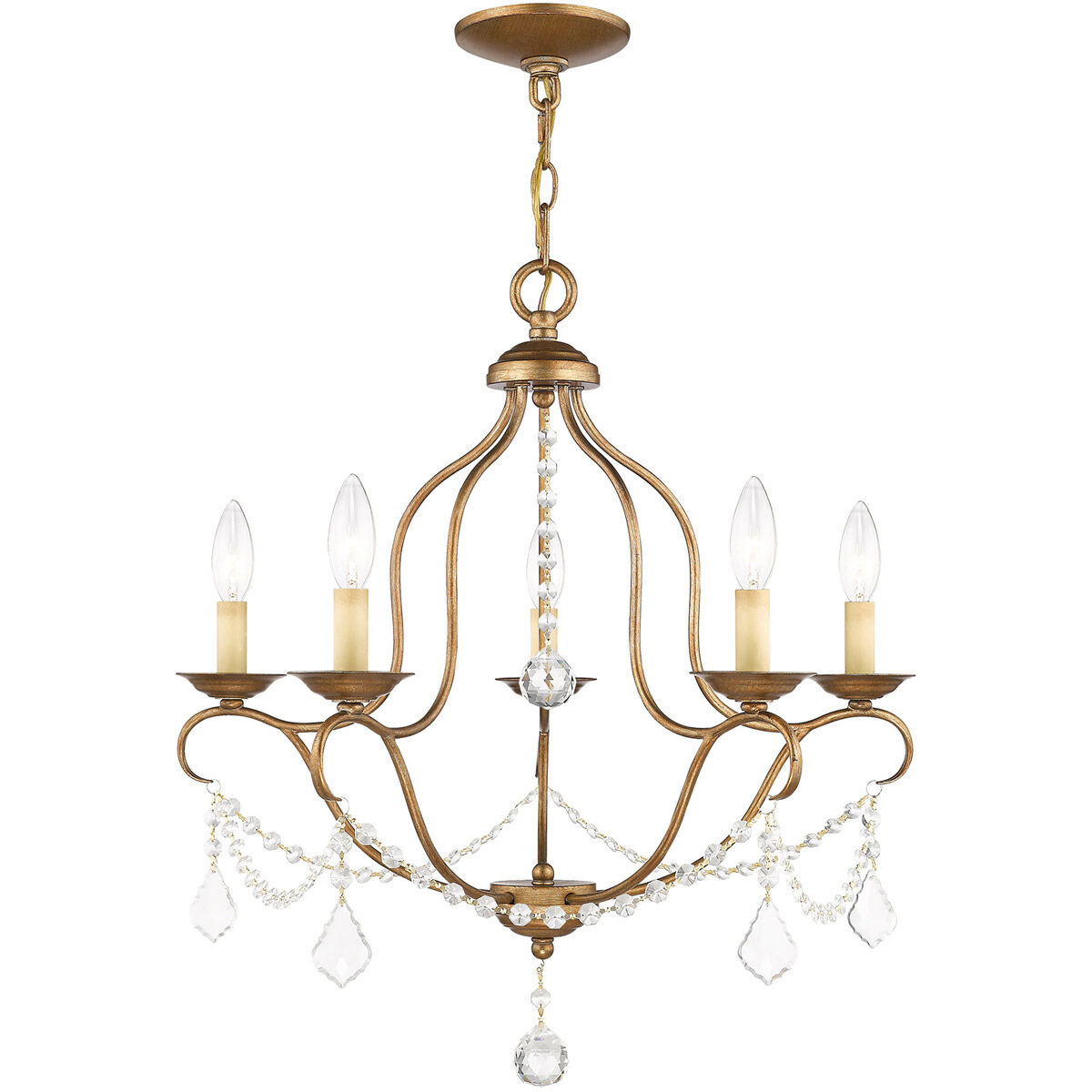 Chesterfield 5 Light 22 inch Antique Gold Leaf Chandelier Ceiling Light