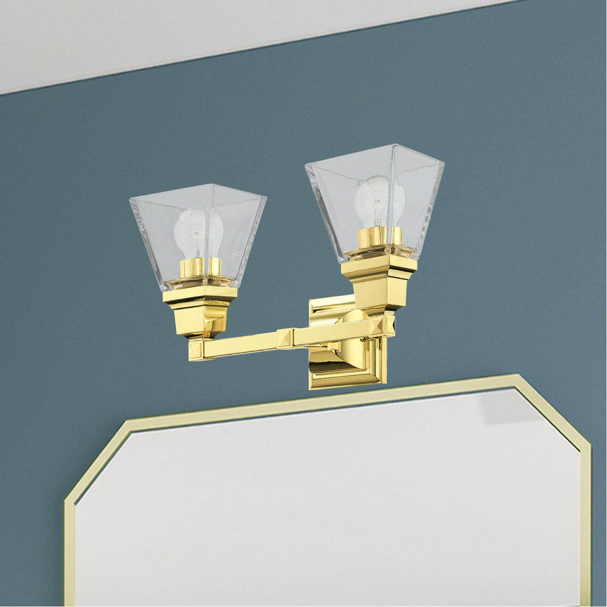 Mission 2 Light 15 inch Polished Brass Vanity Sconce Wall Light