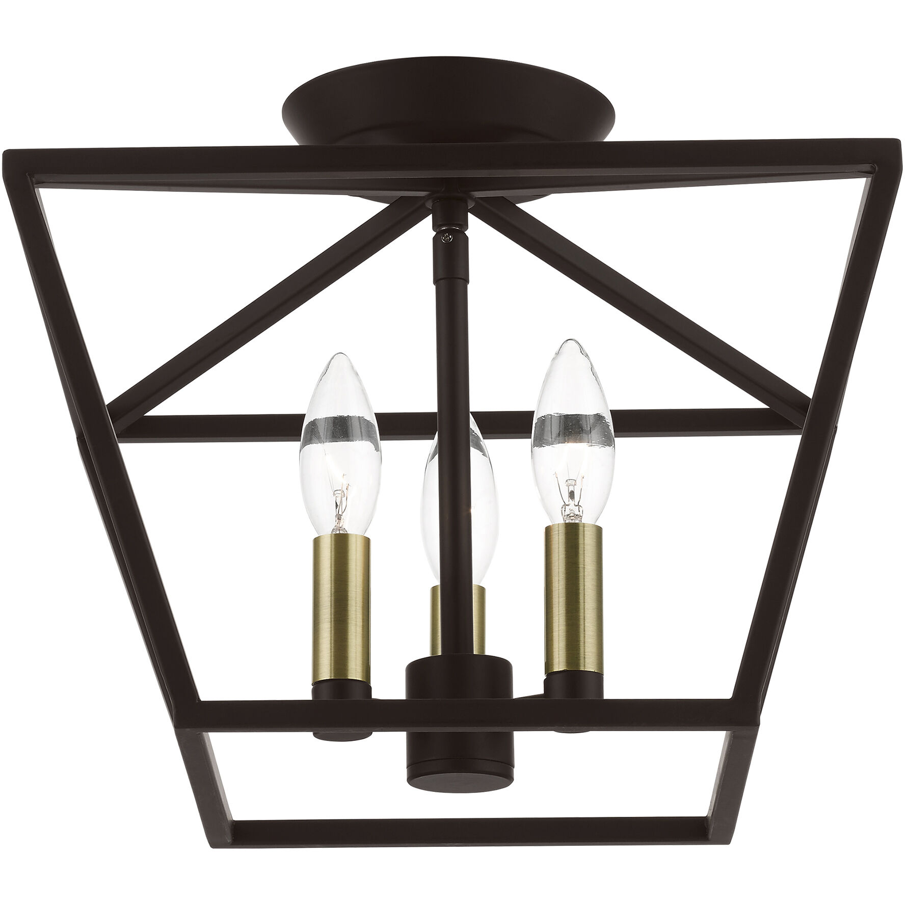 Devone 3 Light 13 inch Bronze with Antique Brass Accents Semi-Flush Ceiling Light, Square