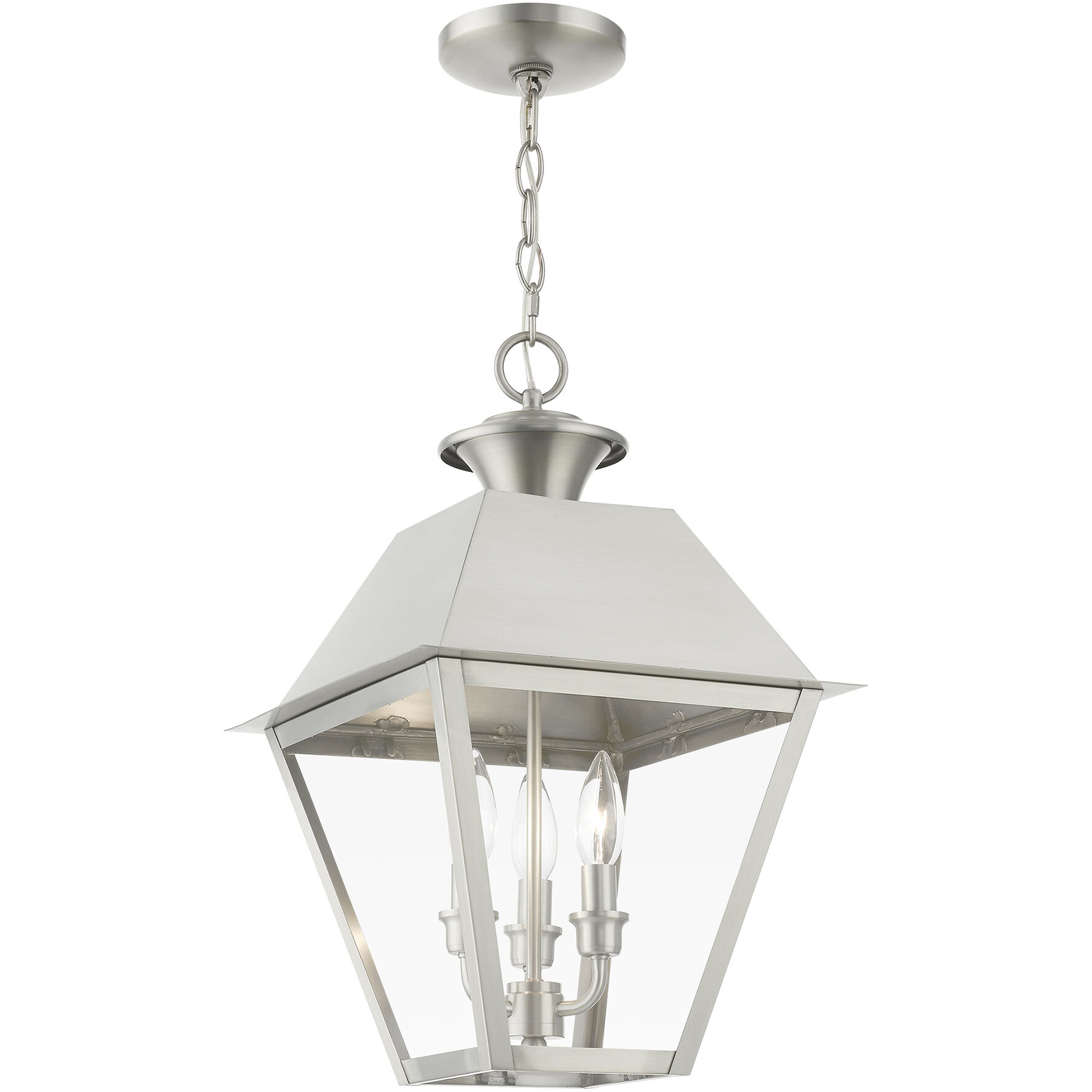 Wentworth 3 Light 12 inch Brushed Nickel Outdoor Pendant Lantern, Large
