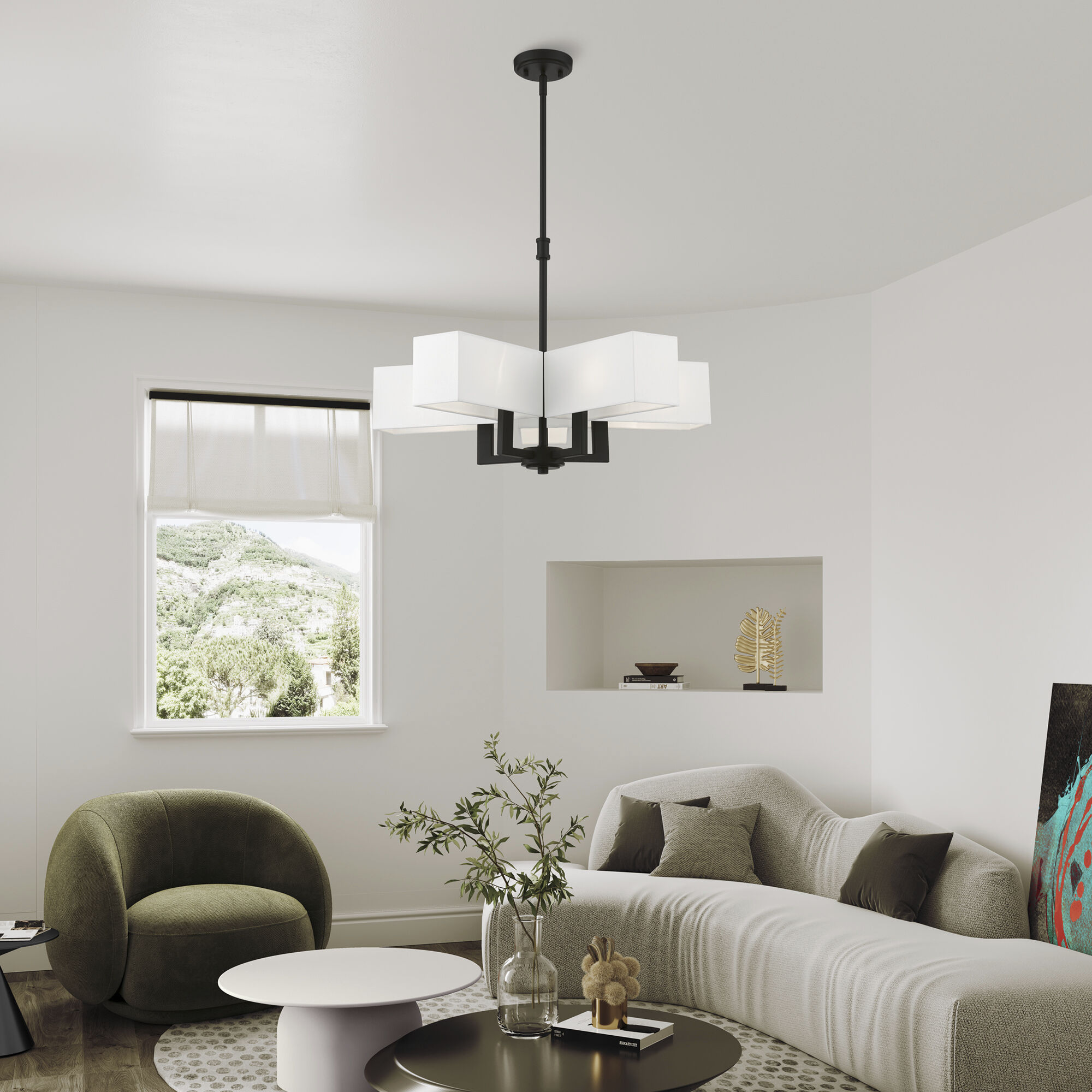 Rubix 5 Light 26 inch Black Chandelier Ceiling Light in Satin Brass