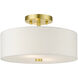Meridian 2 Light 13 inch Satin Brass Semi Flush Ceiling Light
