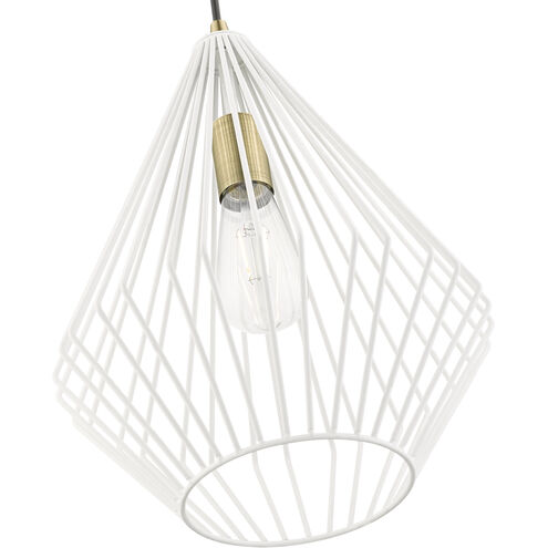 Linz 1 Light 12 inch Textured White with Antique Brass Accents Pendant Ceiling Light