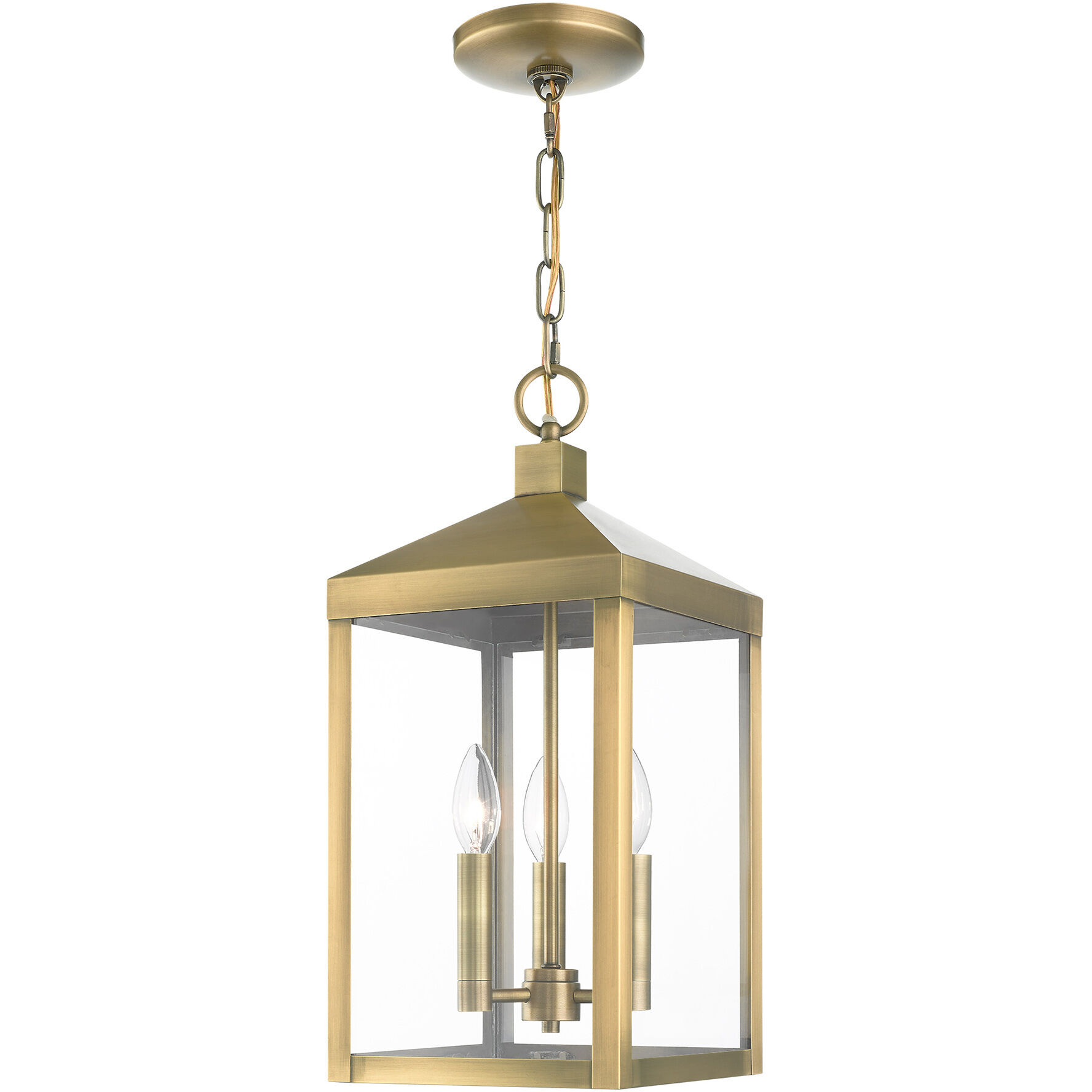 Nyack 3 Light 8.25 inch Antique Brass Outdoor Pendant Lantern