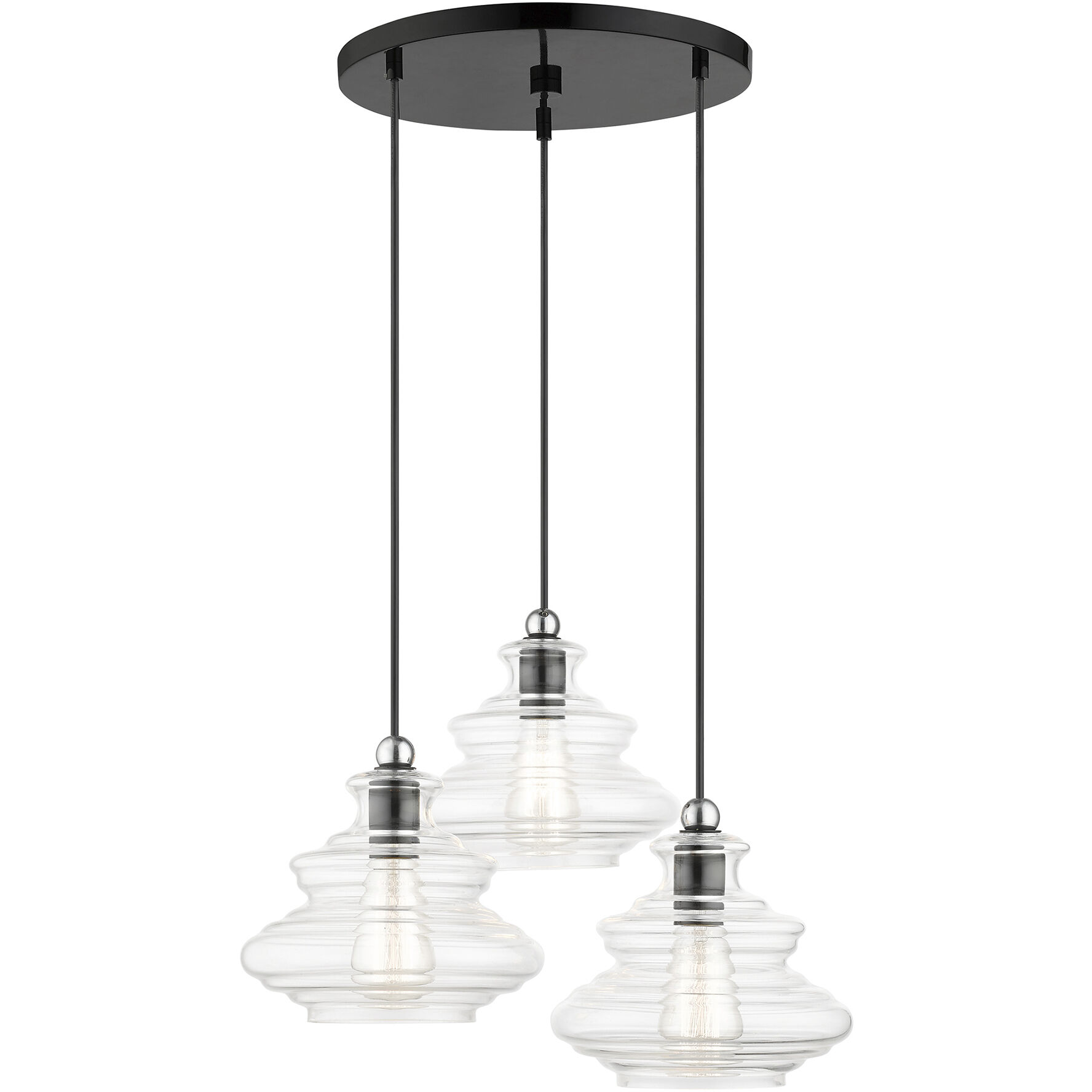 Everett 3 Light 20 inch Shiny Black with Chrome Finish Accents Pendant Chandelier Ceiling Light