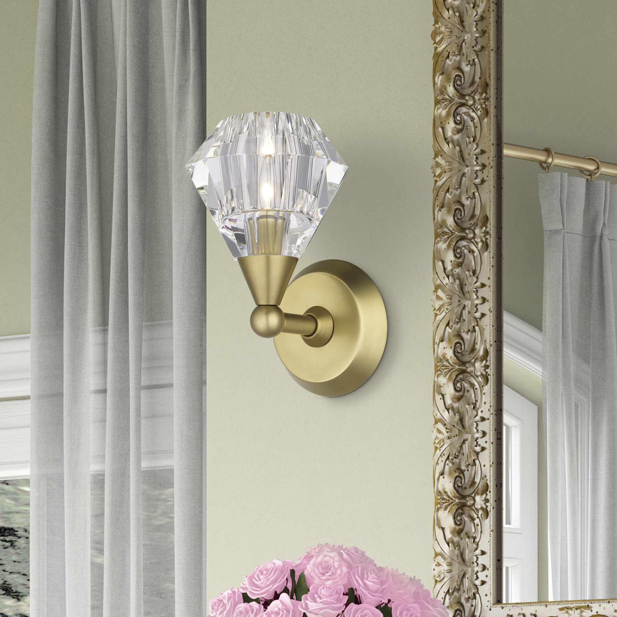 Brussels 1 Light 7 inch Natural Brass Crystal Single Sconce Wall Light