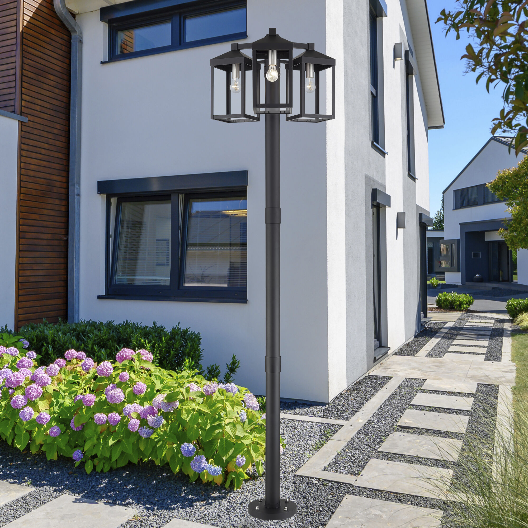 Nyack 3 Light 96.25 inch Black with Brushed Nickel Accents Outdoor 3 Head Post Light