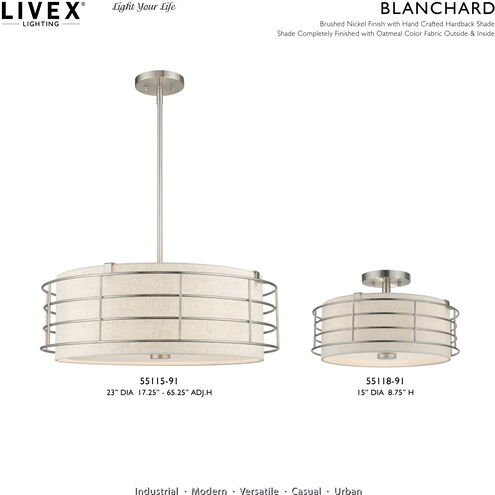 Blanchard 3 Light 15 inch Brushed Nickel Semi Flush Mount Ceiling Light, Large
