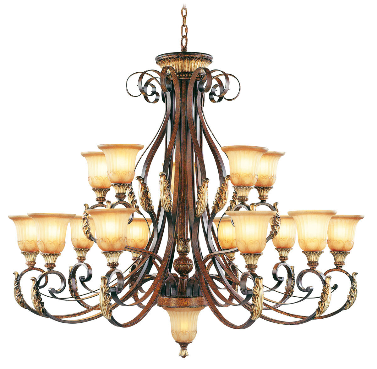 Villa Verona 16 Light 50 inch Verona Bronze with Aged Gold Leaf Accents Chandelier Ceiling Light