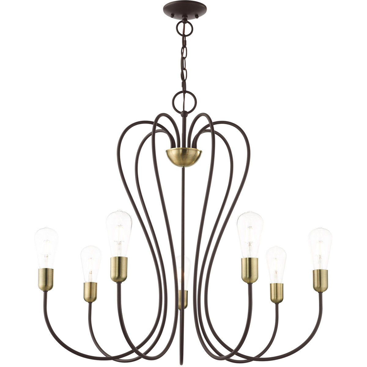 Lucerne 7 Light 30 inch Bronze with Antique Brass Accents Chandelier Ceiling Light