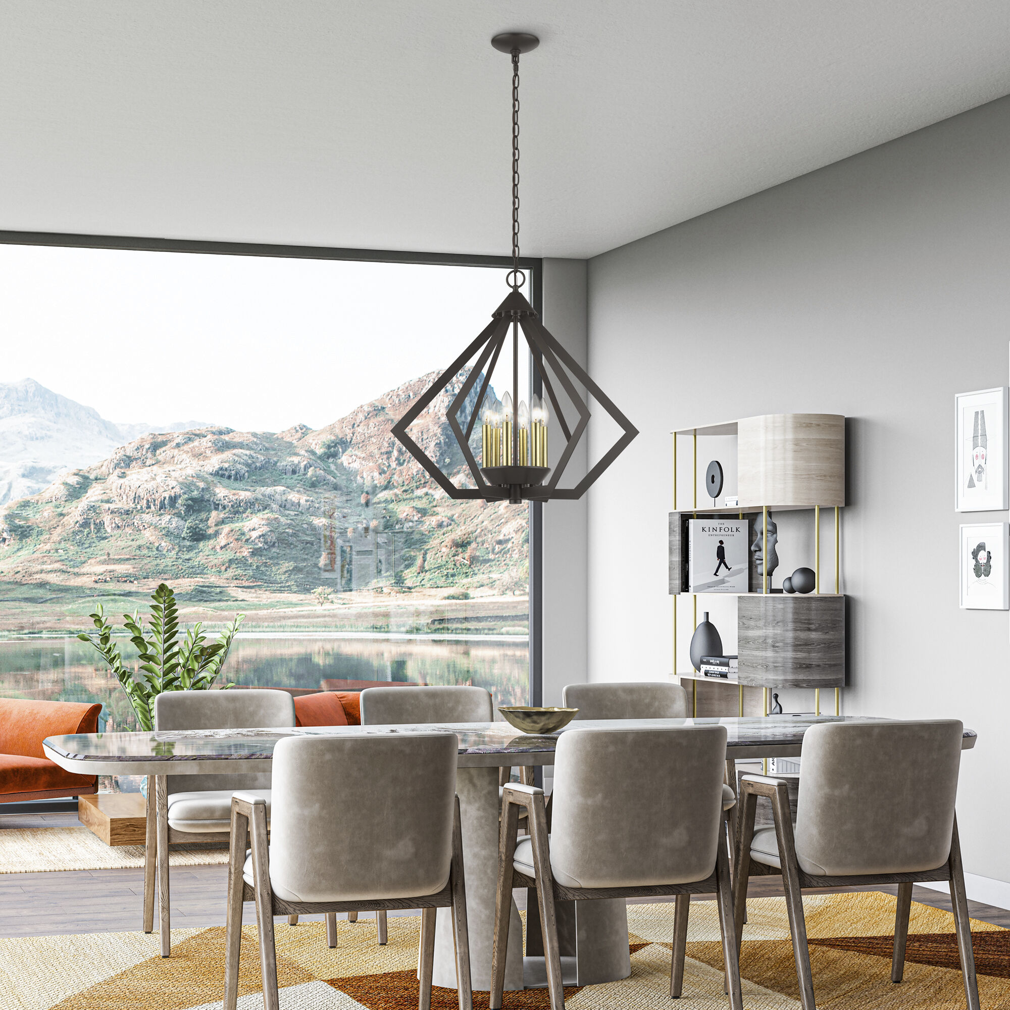 Prism 6 Light 26 inch English Bronze with Antique Brass Finish Accents Chandelier Ceiling Light