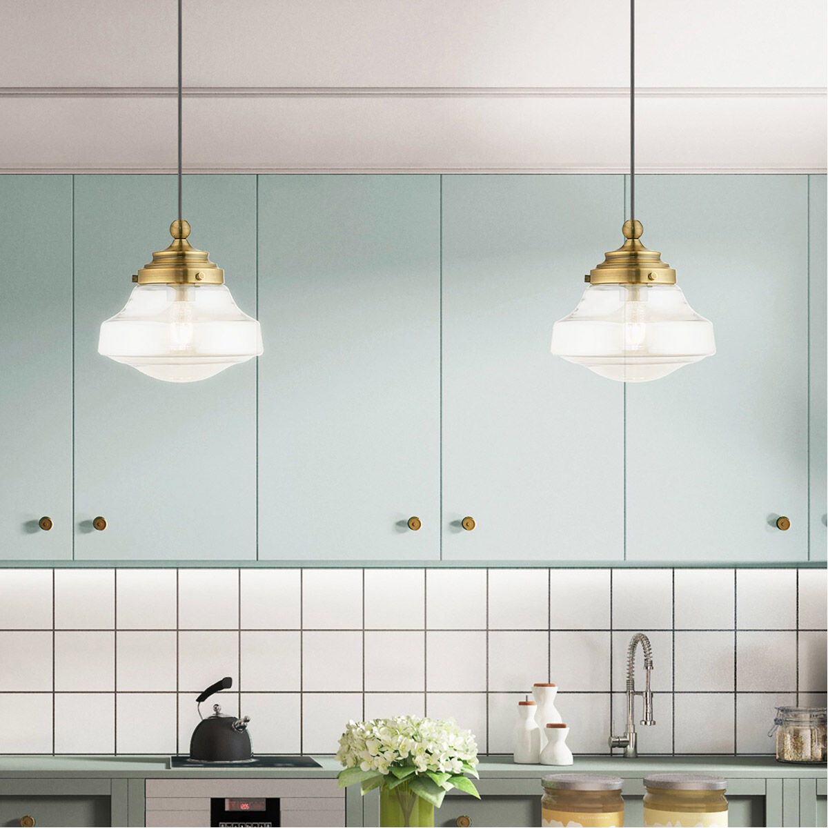 Art Glass 1 Light 9 inch Antique Brass Mini Pendant Ceiling Light