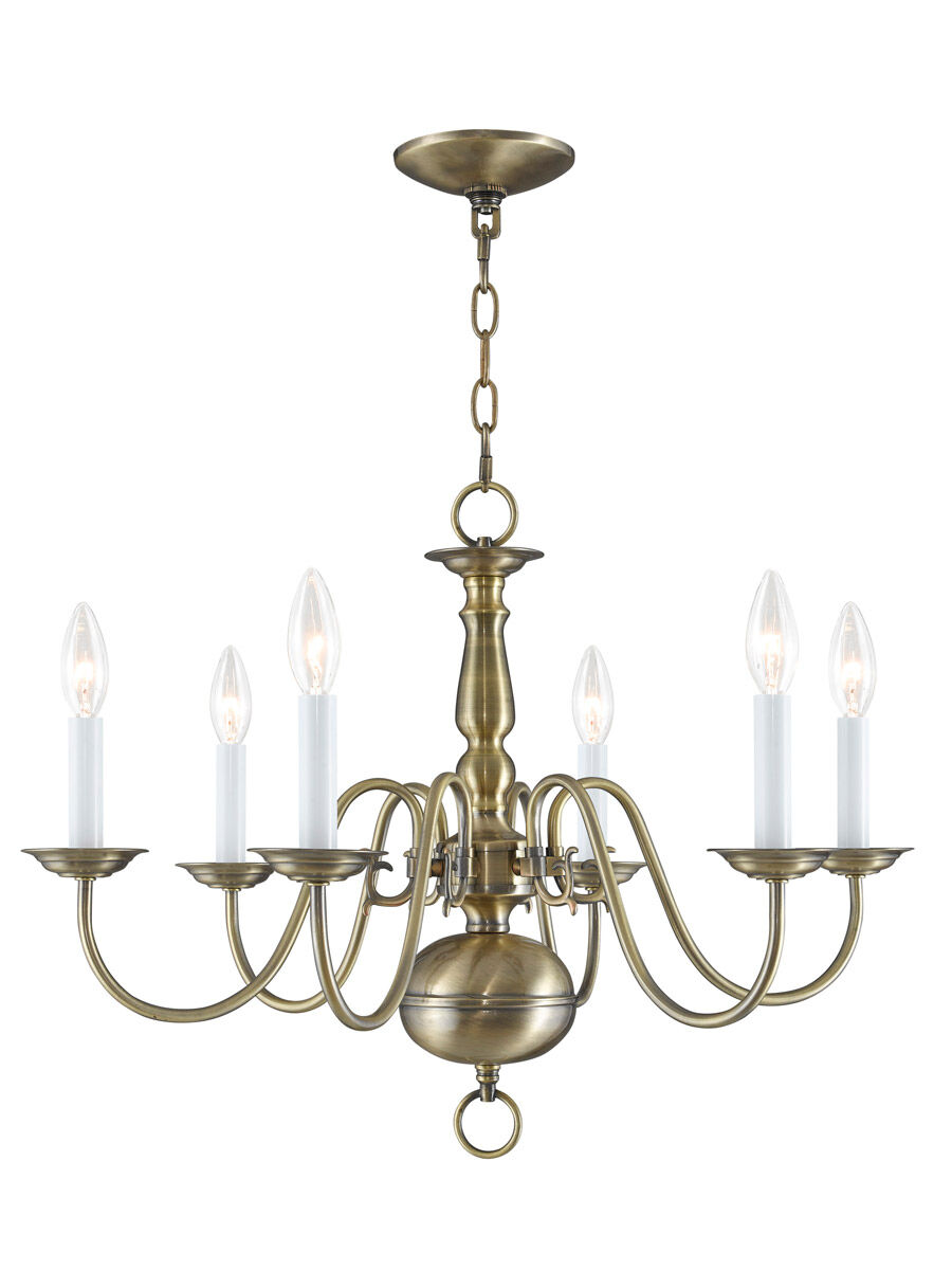 Williamsburgh 6 Light 24 inch Antique Brass Chandelier Ceiling Light