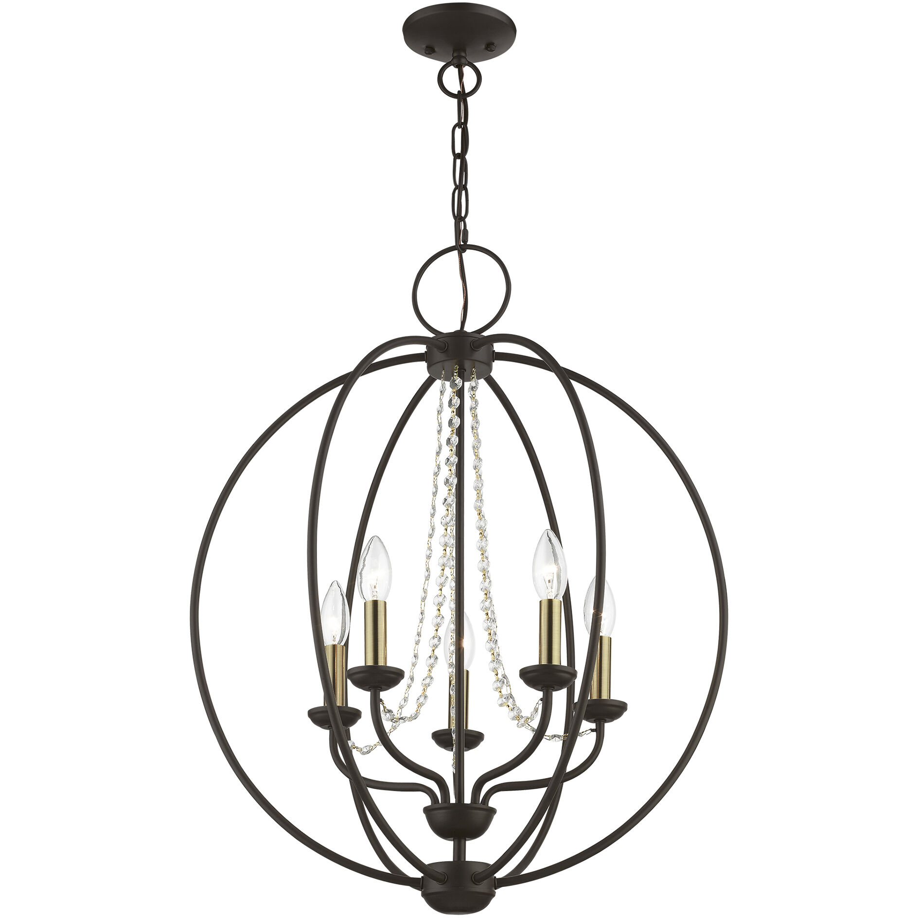 Arabella 5 Light 22 inch Bronze with Antique Brass Finish Candles Chandelier Ceiling Light, Globe