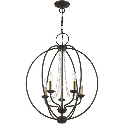 Arabella 5 Light 22 inch Bronze with Antique Brass Finish Candles Chandelier Ceiling Light, Globe