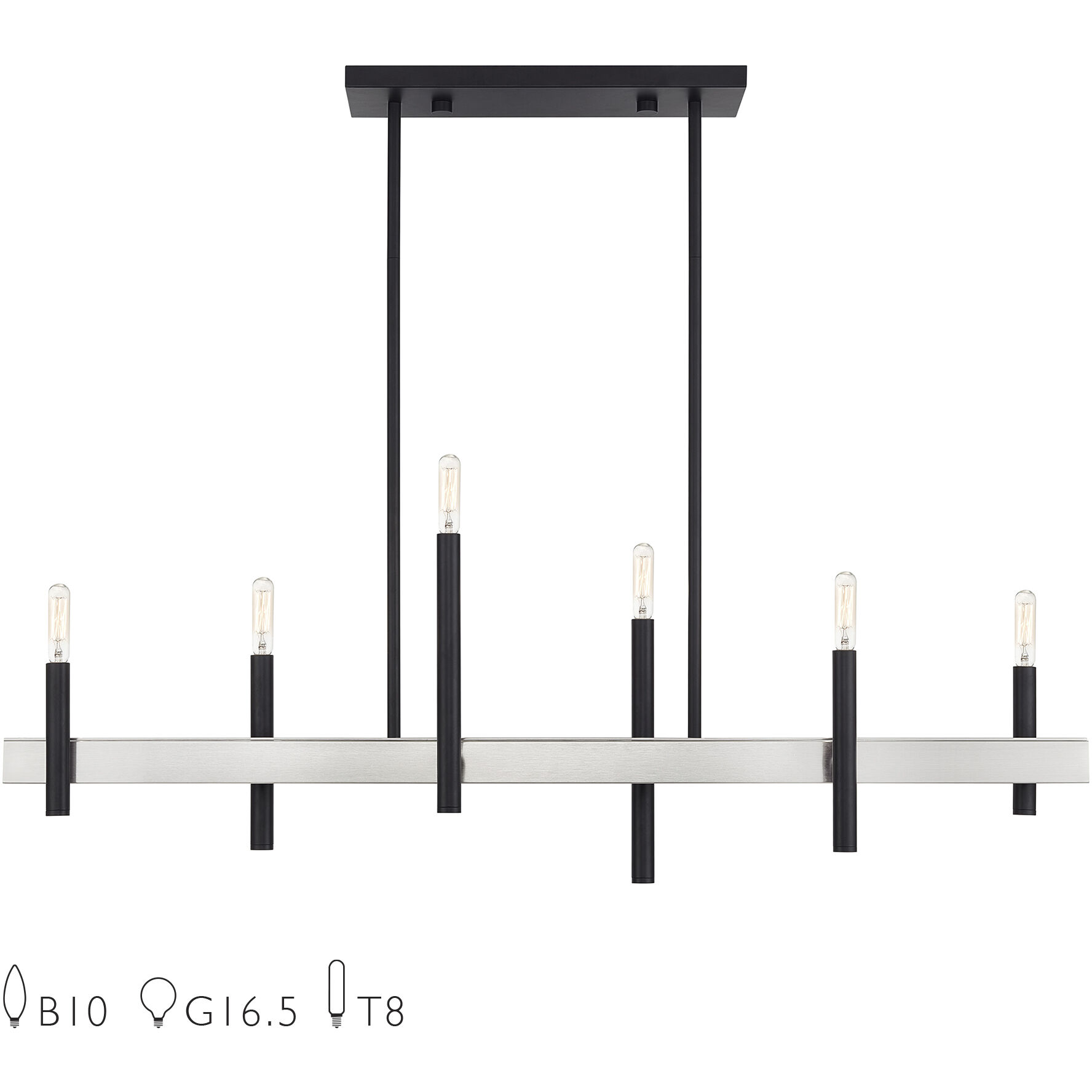Denmark 6 Light 40 inch Black with Brushed Nickel Accents Linear Chandelier Ceiling Light