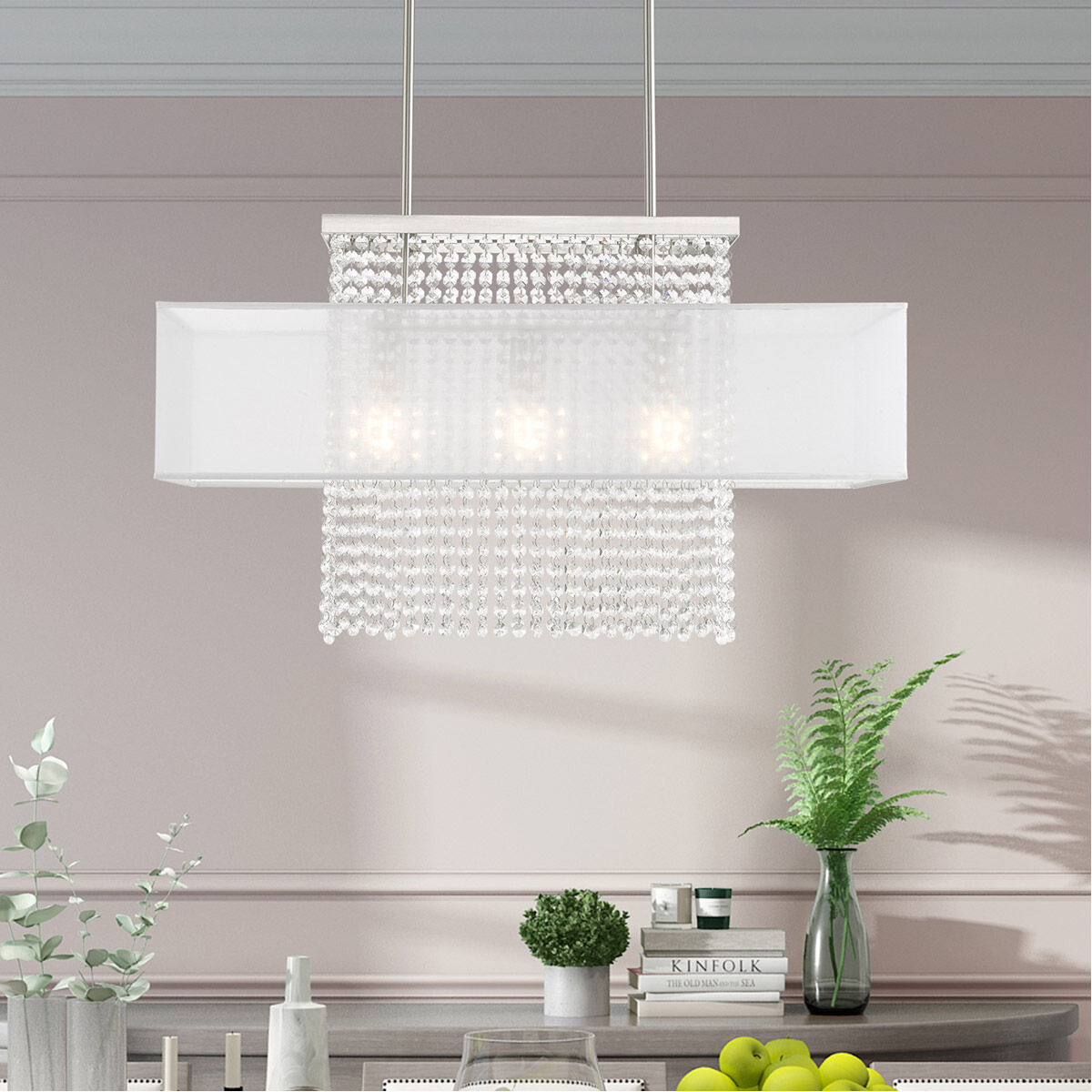 Bella Vista 3 Light 30 inch Brushed Nickel Linear Chandelier Ceiling Light