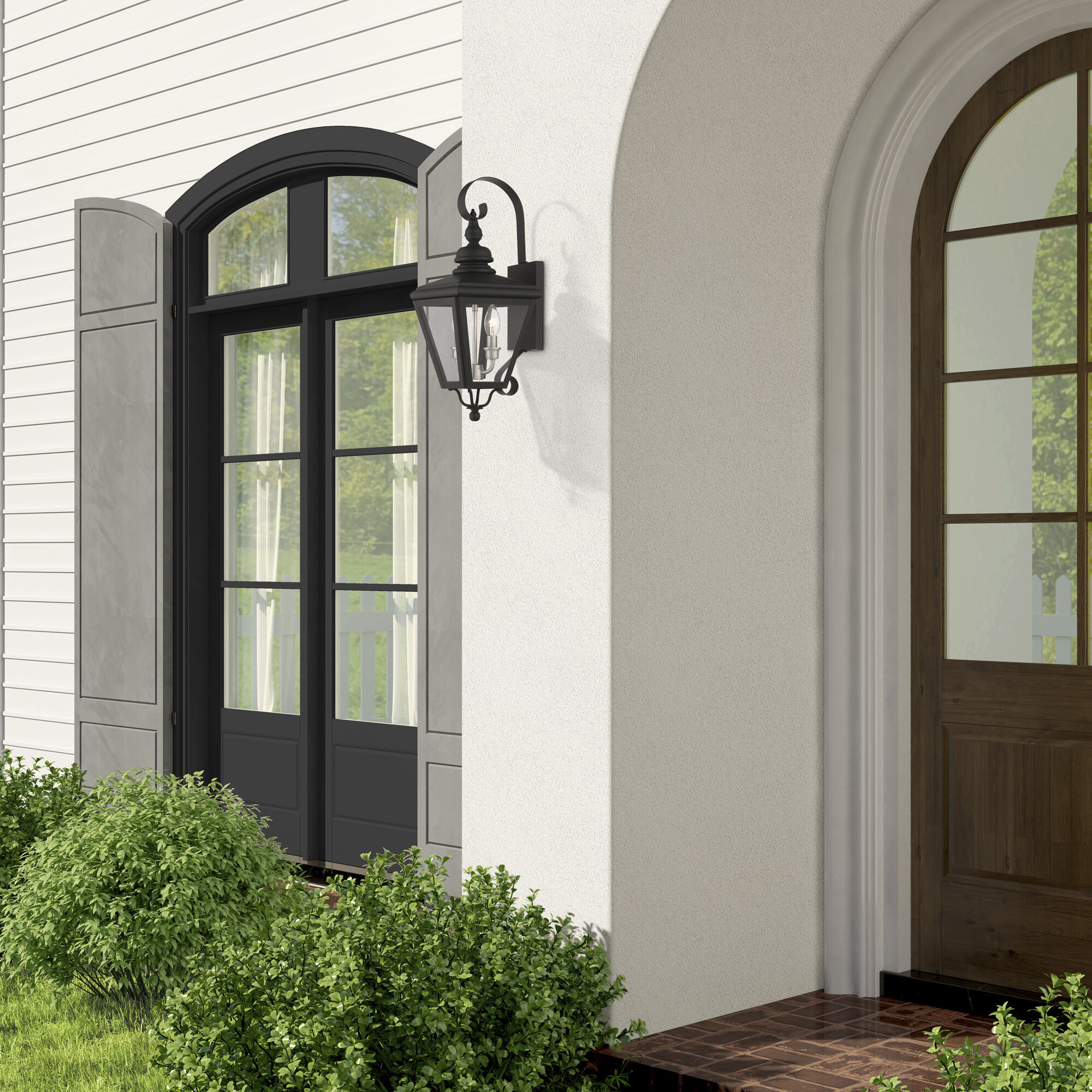 Adams 2 Light 21.5 inch Black with Brushed Nickel Finish Cluster Outdoor Wall Lantern in Black with Brushed Nickel Accent, Medium