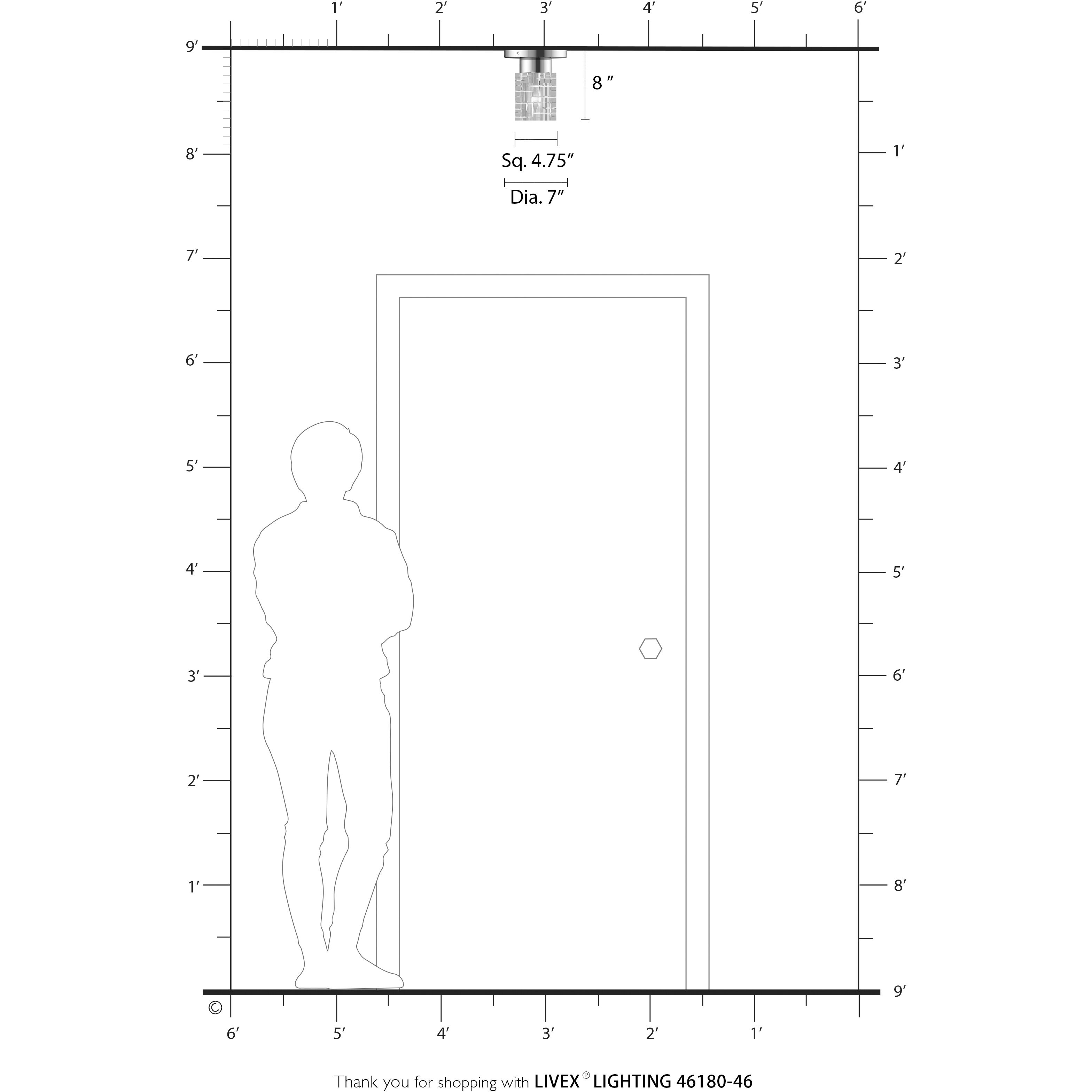Rotterdam 1 Light 7 inch Black Chrome Crystal Semi-Flush Ceiling Light