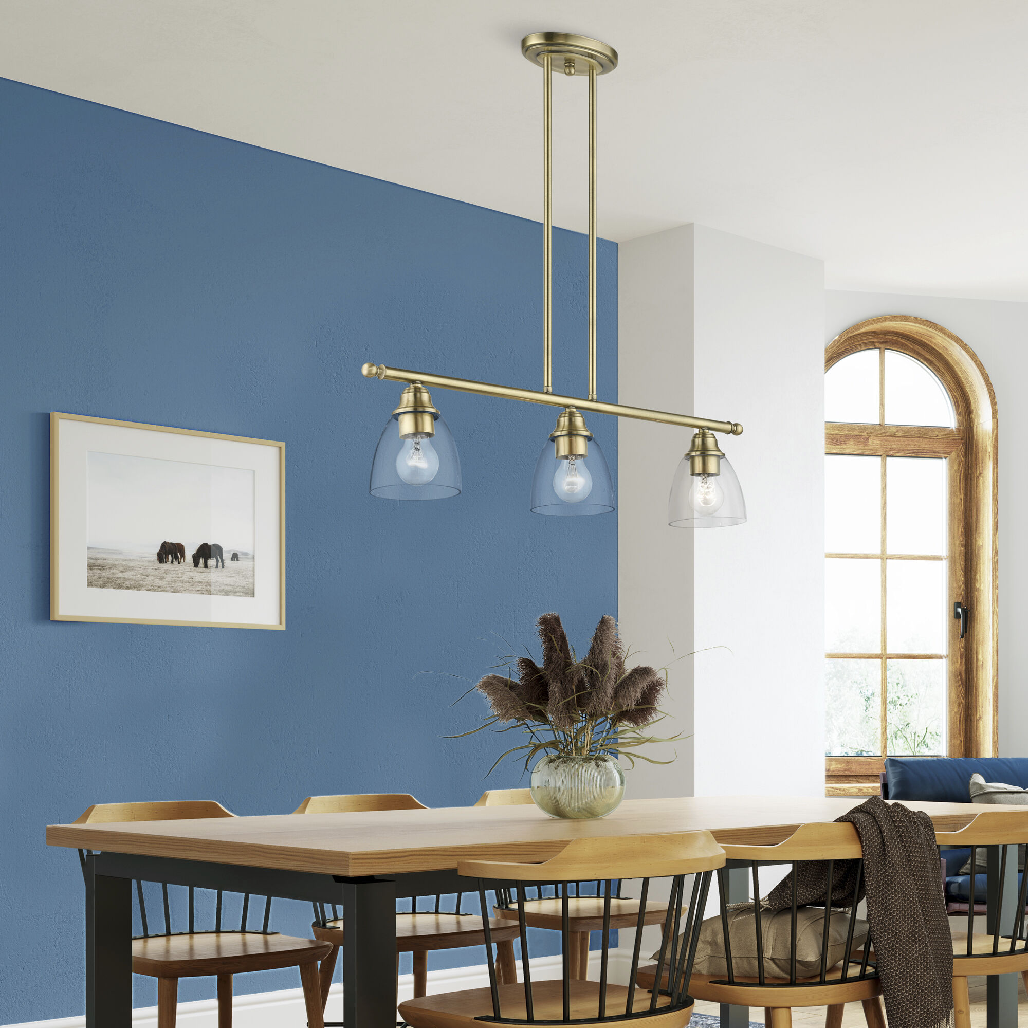 Montgomery 3 Light 30 inch Antique Brass Linear Chandelier Ceiling Light