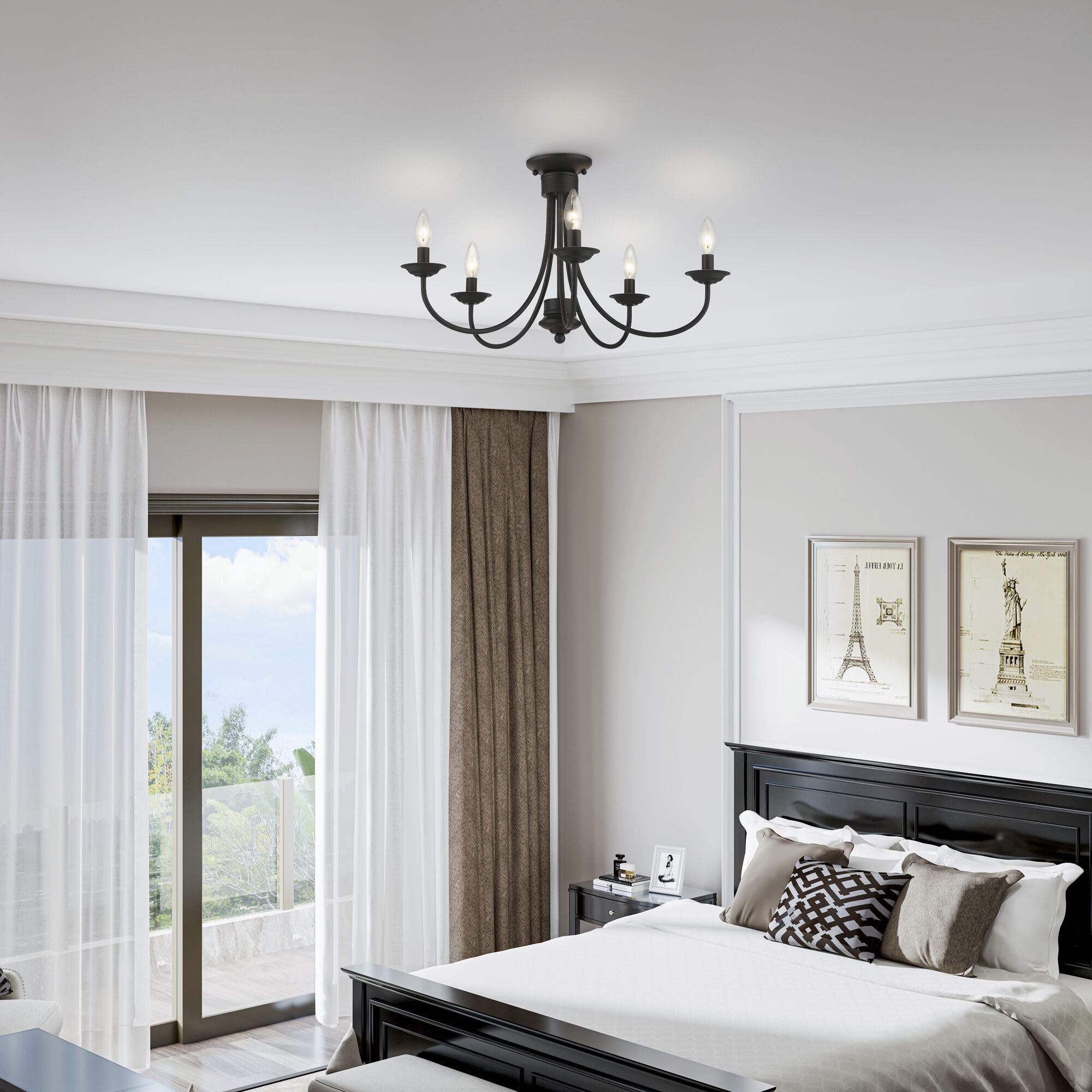 Estate 5 Light 24 inch Black Semi Flush Mount Ceiling Light, Large