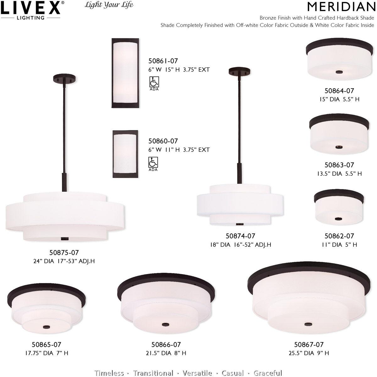 Meridian 5 Light 24 inch Bronze Pendant Ceiling Light