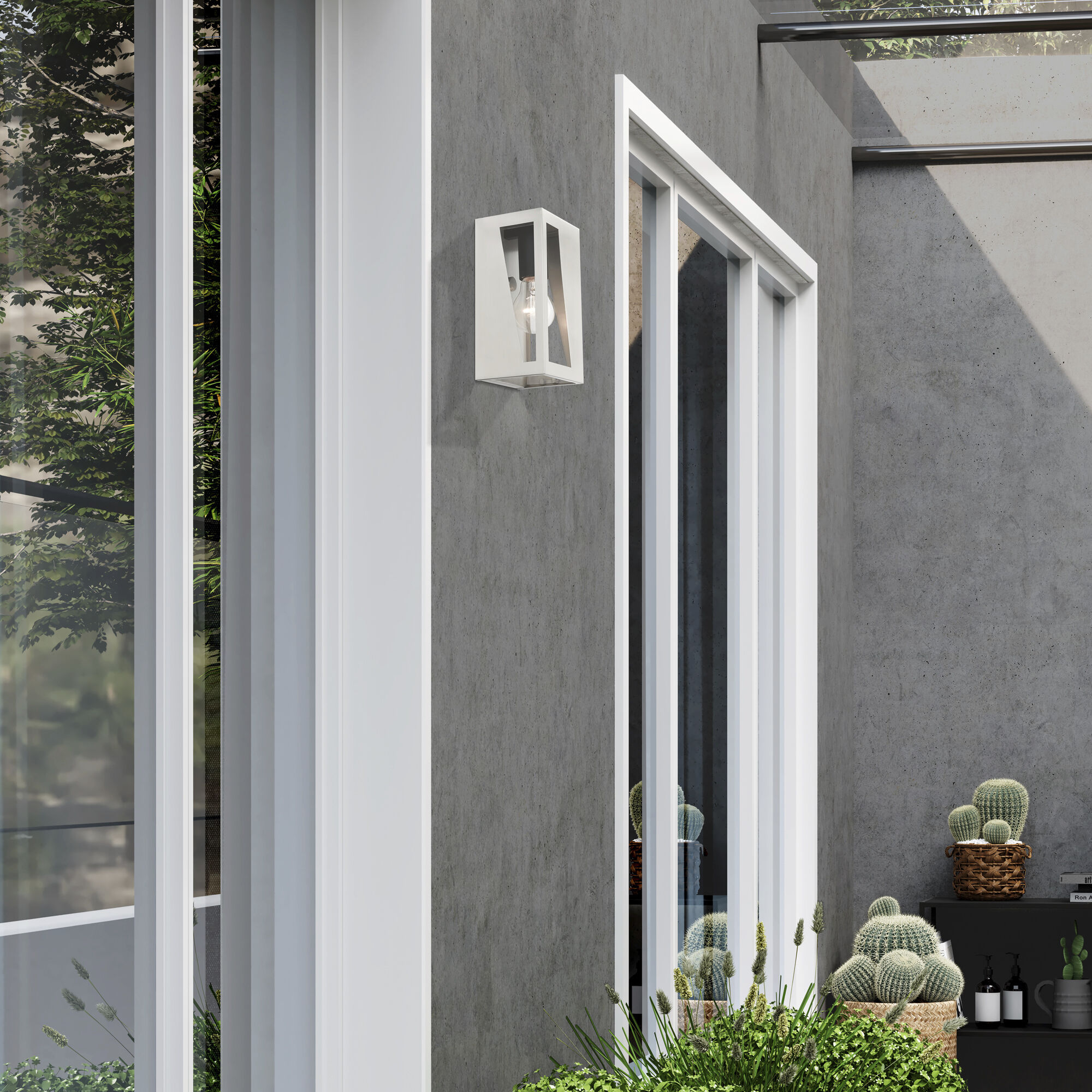 Forsyth 1 Light 8.5 inch Brushed Nickel with Black Finish Accents Outdoor Wall Lantern, Small