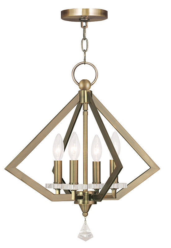 Diamond 4 Light 18 inch Antique Brass Chandelier Ceiling Light