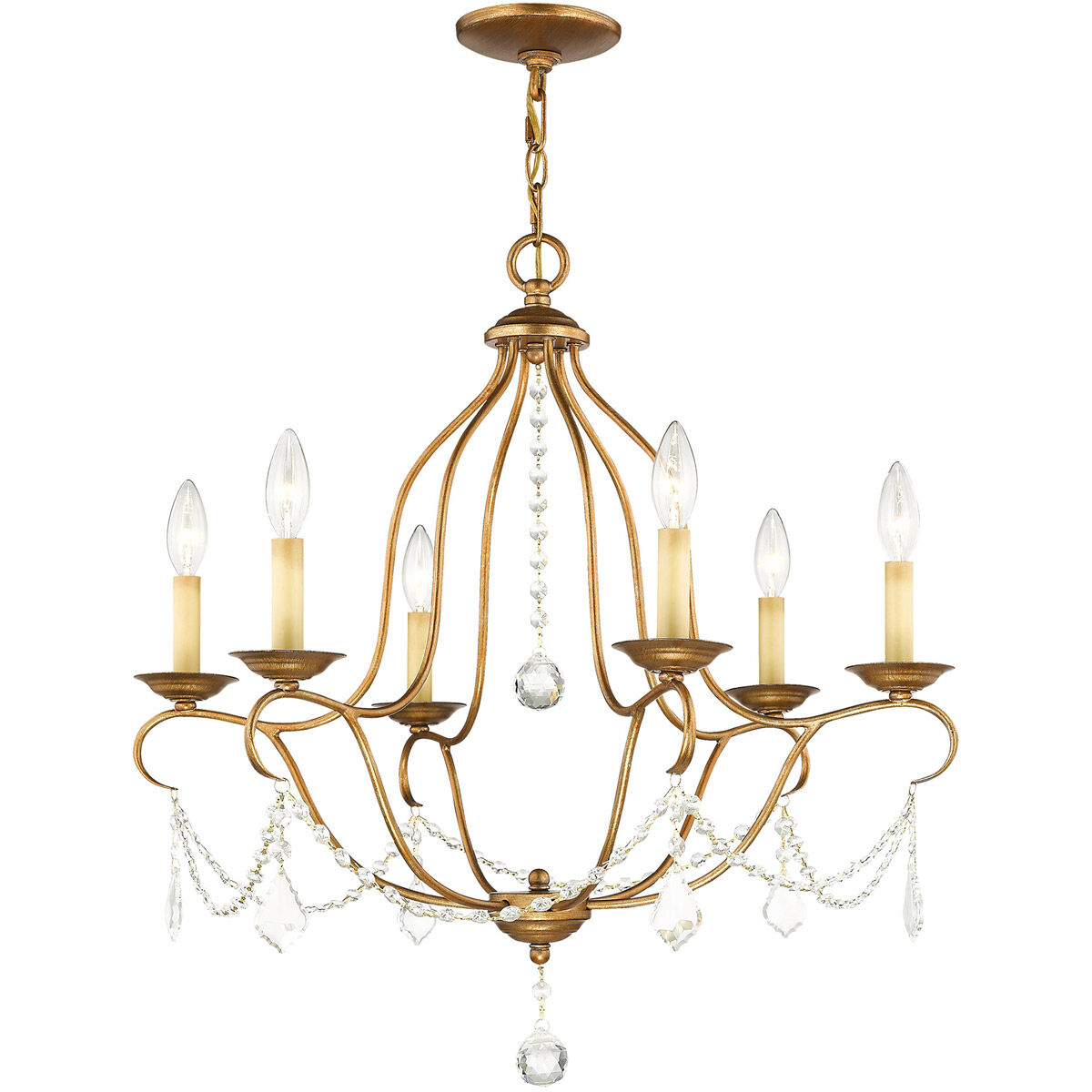 Chesterfield 6 Light 25 inch Antique Gold Leaf Chandelier Ceiling Light