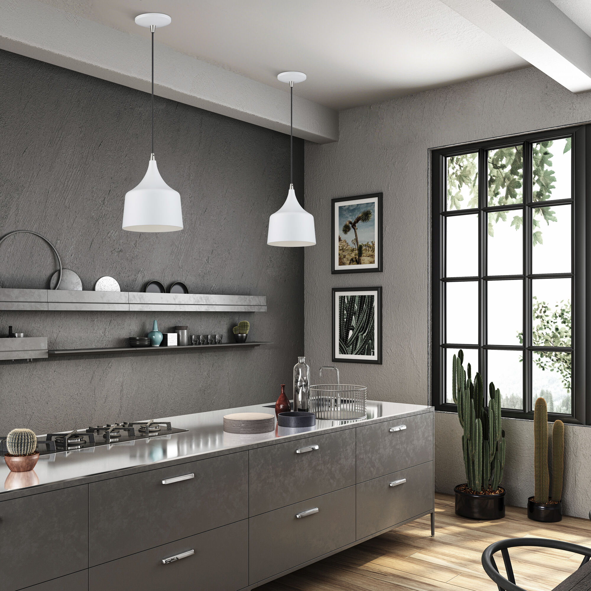 Bolita 8 inch White with Brushed Nickel Accents Pendant Ceiling Light