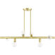 Bannister 6 Light 37 inch Satin Brass Linear Chandelier Ceiling Light