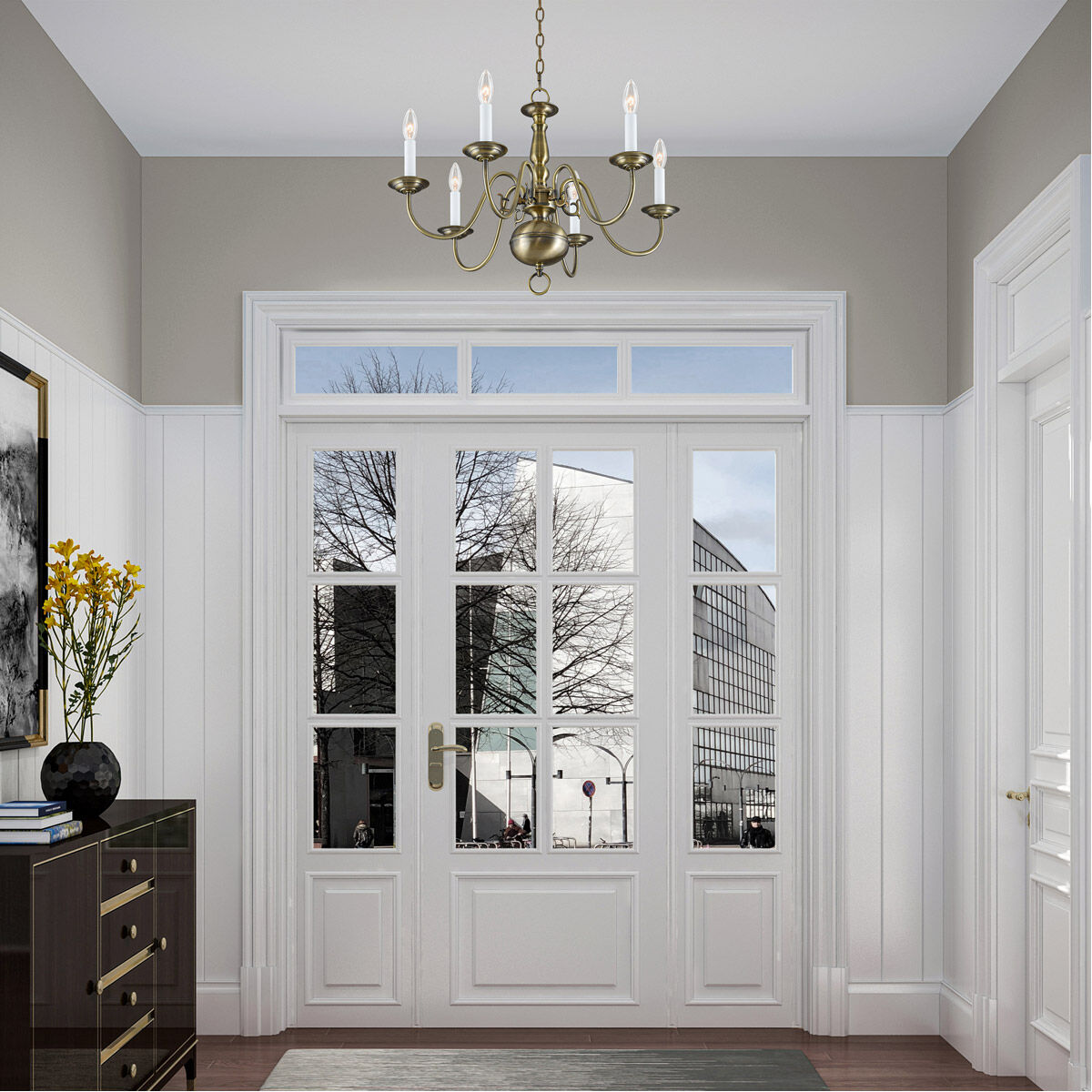 Williamsburgh 6 Light 24 inch Antique Brass Chandelier Ceiling Light